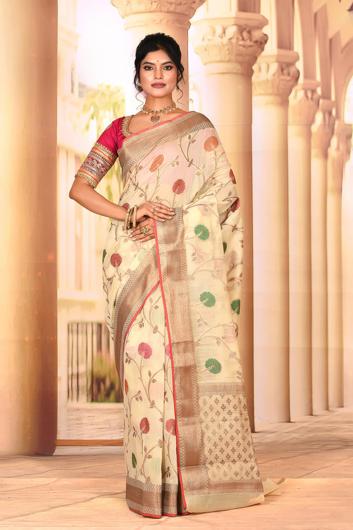 Stunning Offwhite Kota Saree with Floral Design - Keya Seth Exclusive