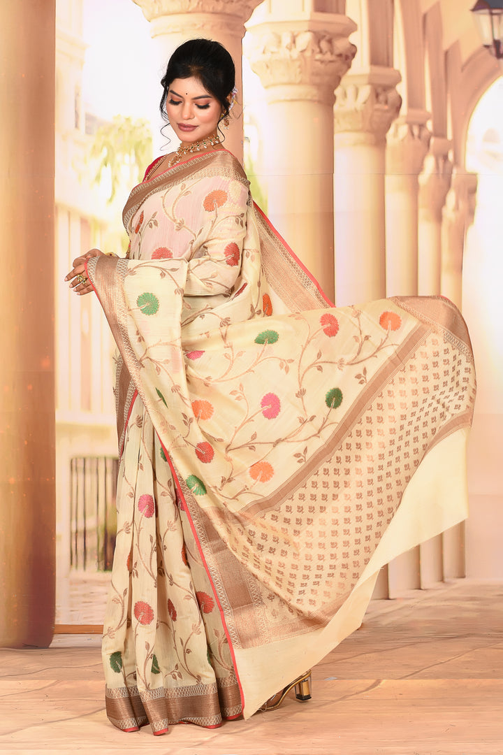 Stunning Offwhite Kota Saree with Floral Design - Keya Seth Exclusive