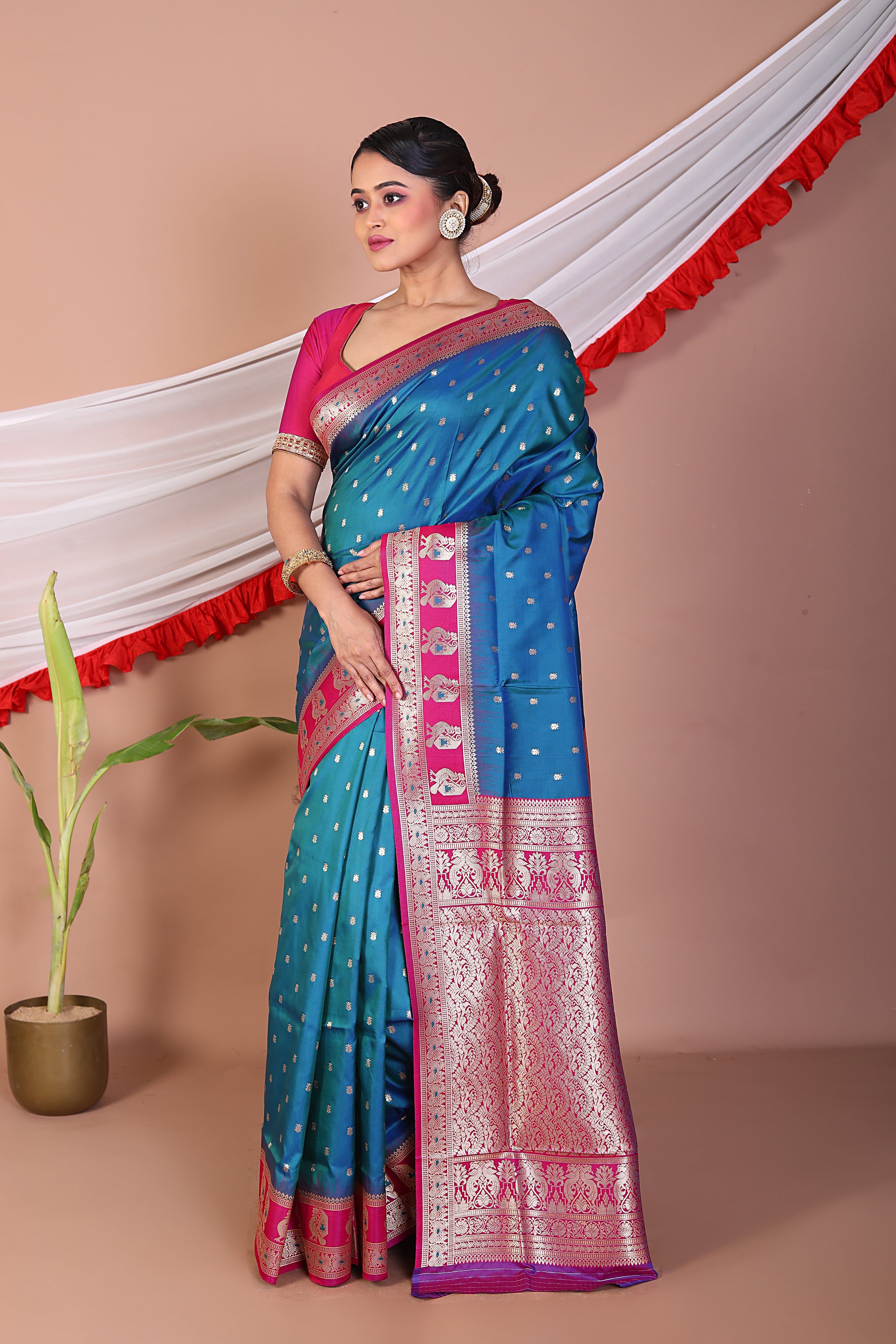 Blue Blended Mashru Silk Saree - Keya Seth Exclusive