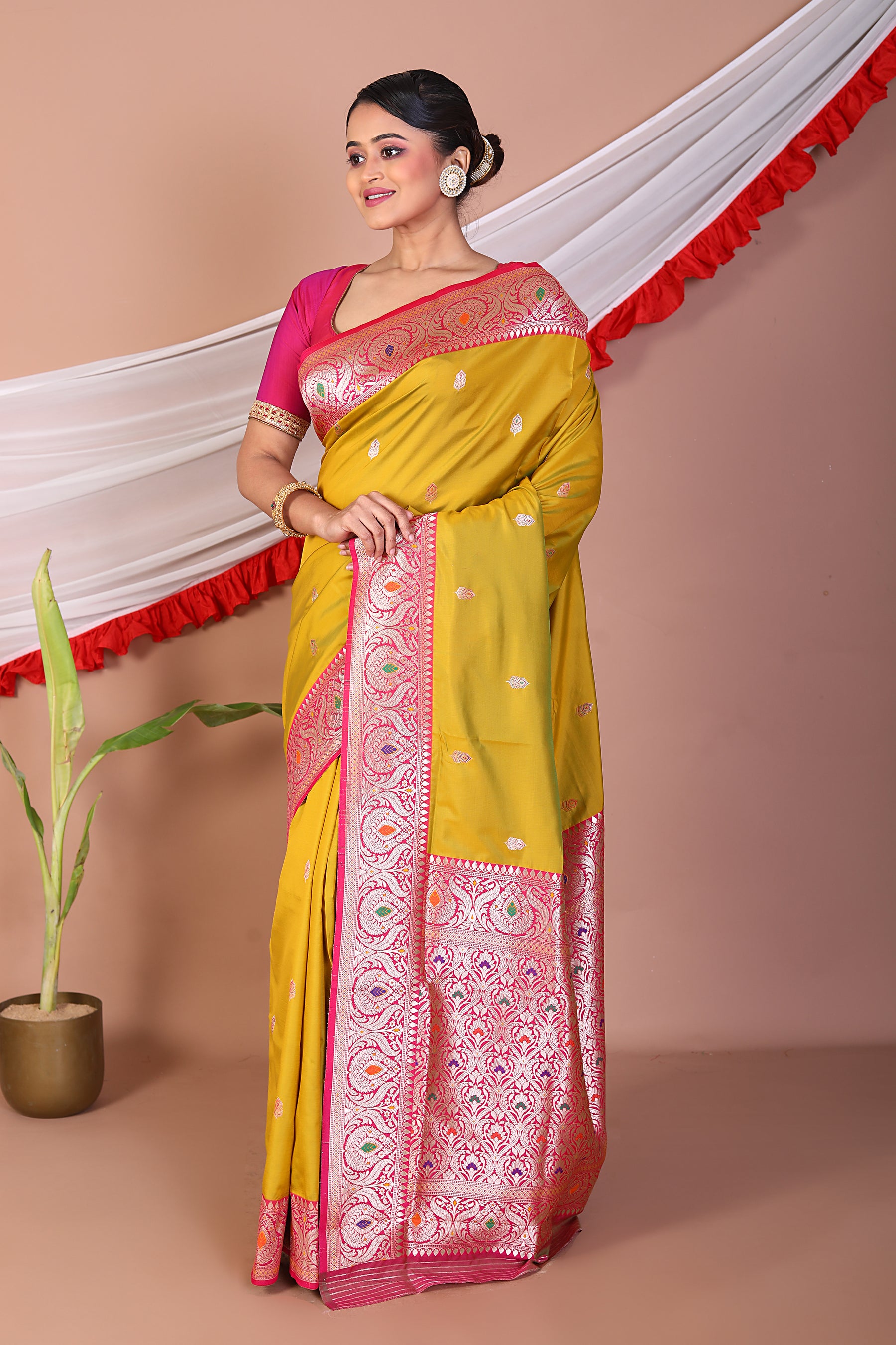 Olive Blended Mashru Silk Saree - Keya Seth Exclusive