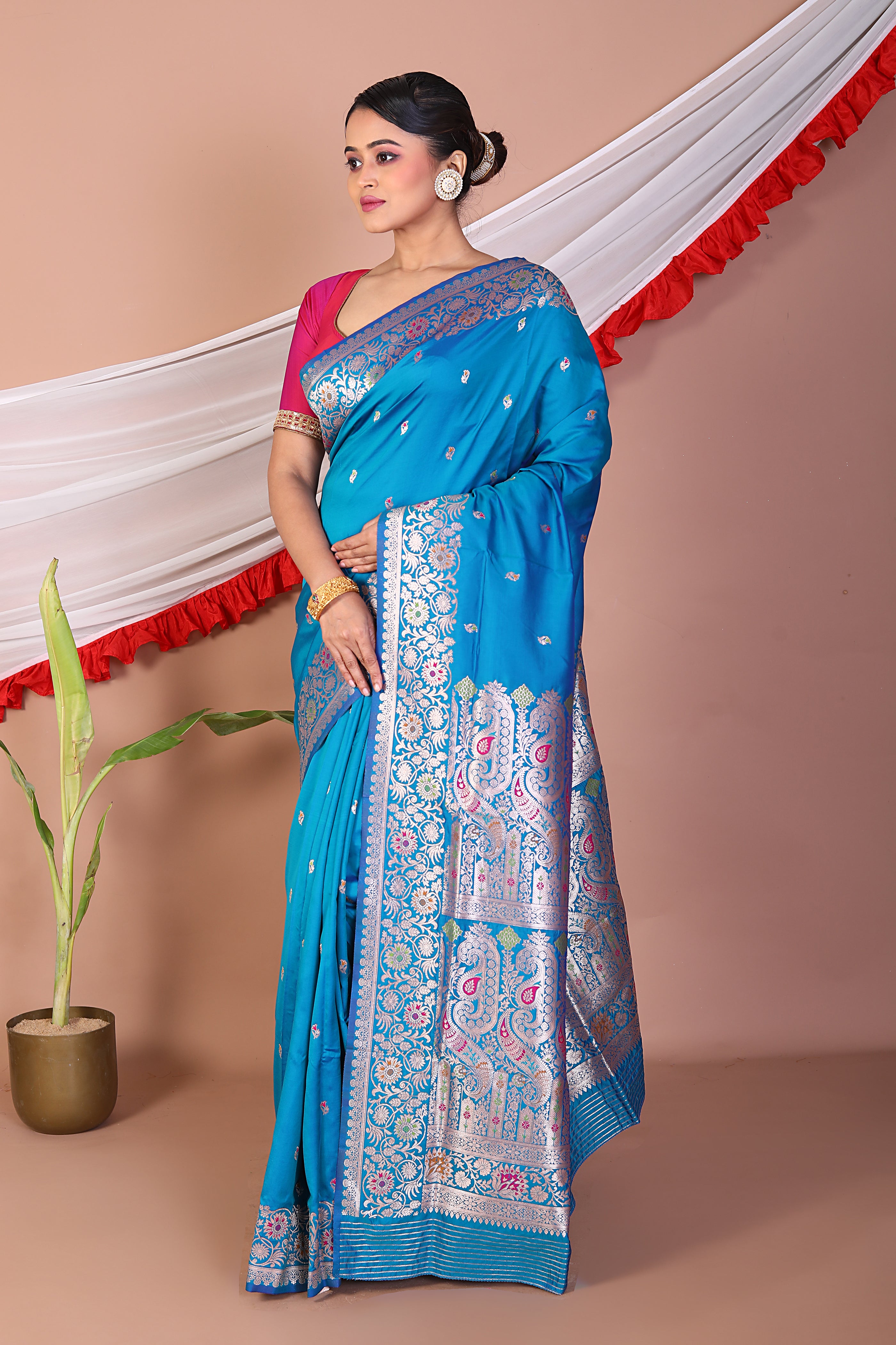 Blue Blended Mashru Silk Saree - Keya Seth Exclusive