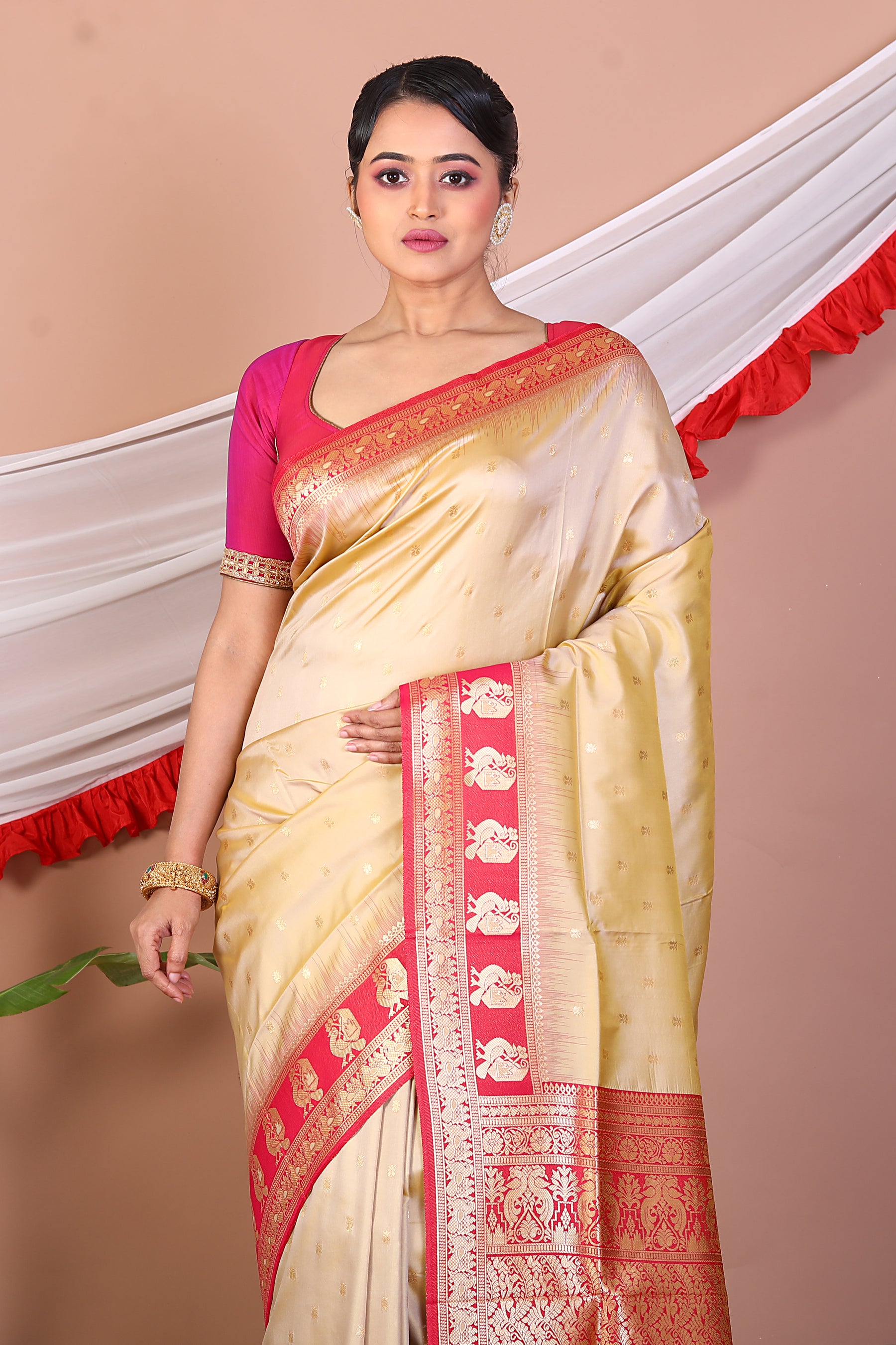 Golden Blended Mashru Silk Saree - Keya Seth Exclusive