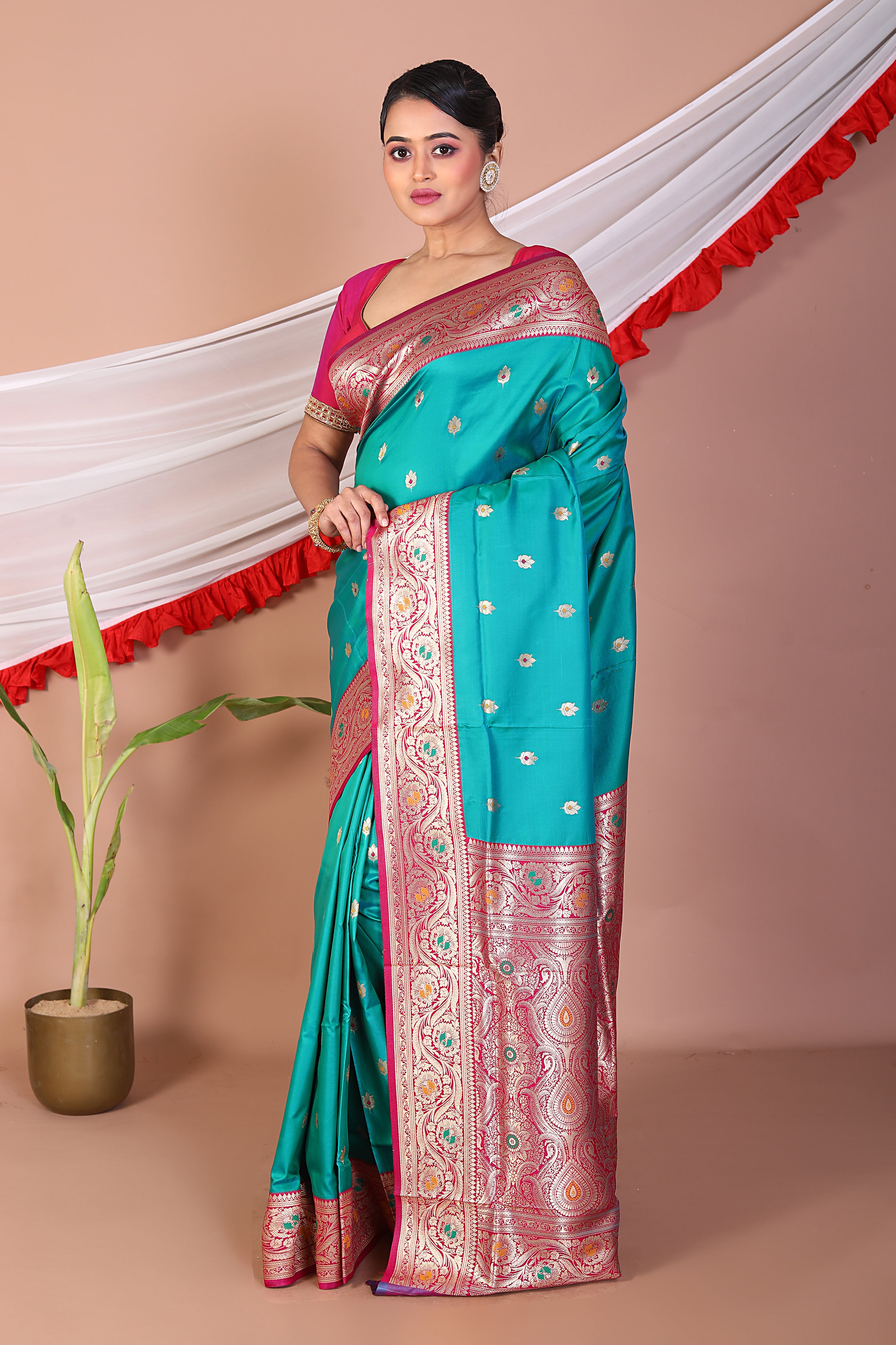 Rama Green Blended Mashru Silk - Keya Seth Exclusive