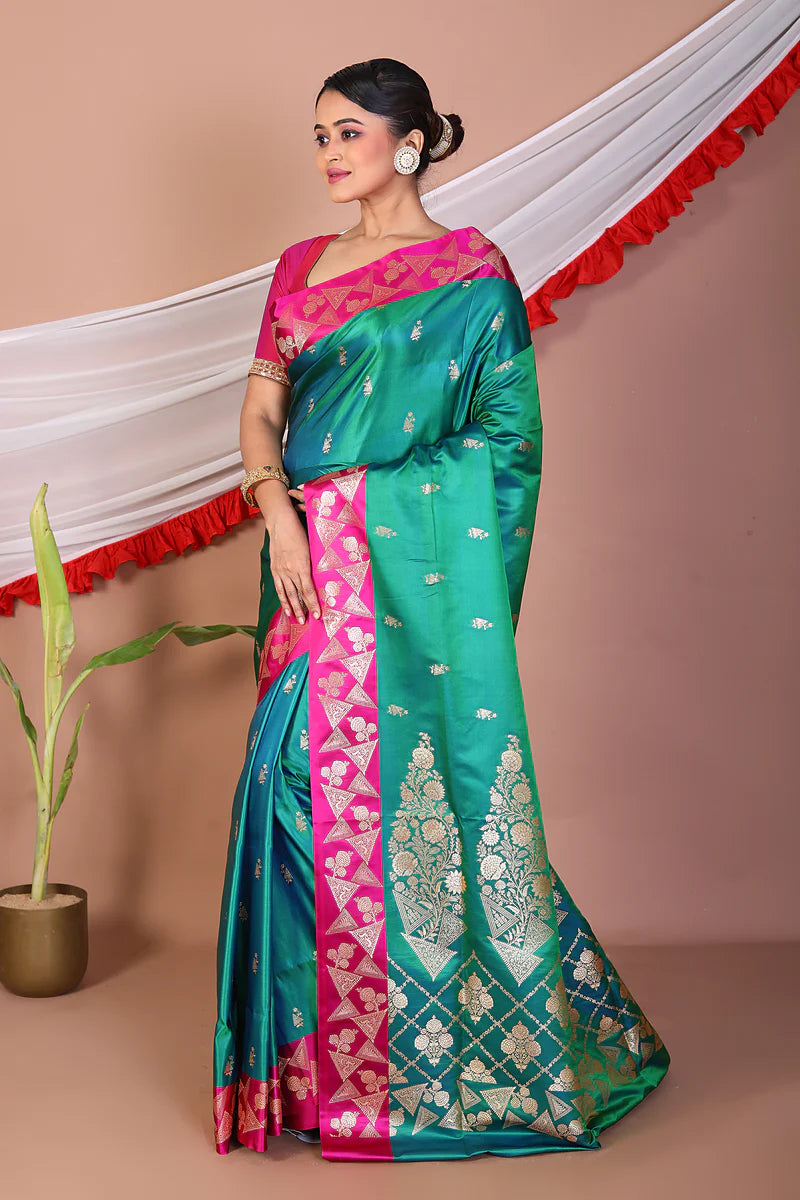 Green Blended Mashru Silk Saree - Keya Seth Exclusive