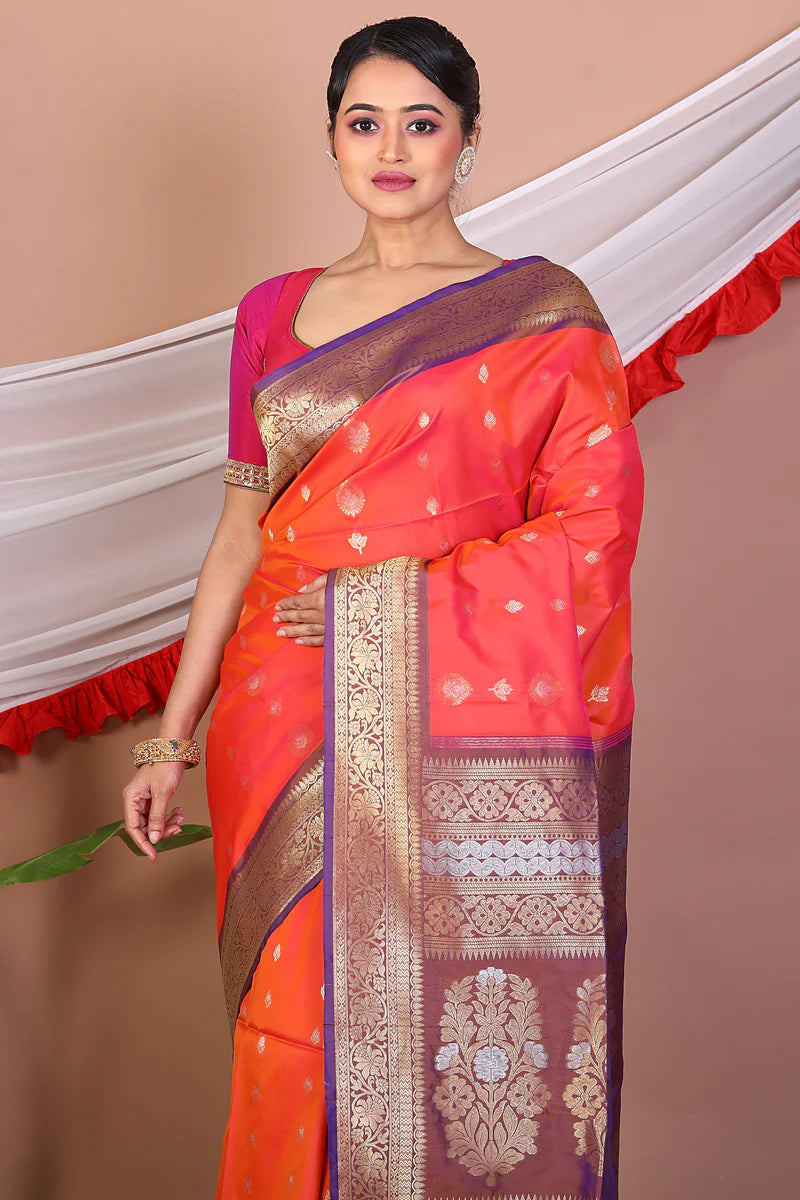 Orange Blended Bangalore Silk Saree - Keya Seth Exclusive