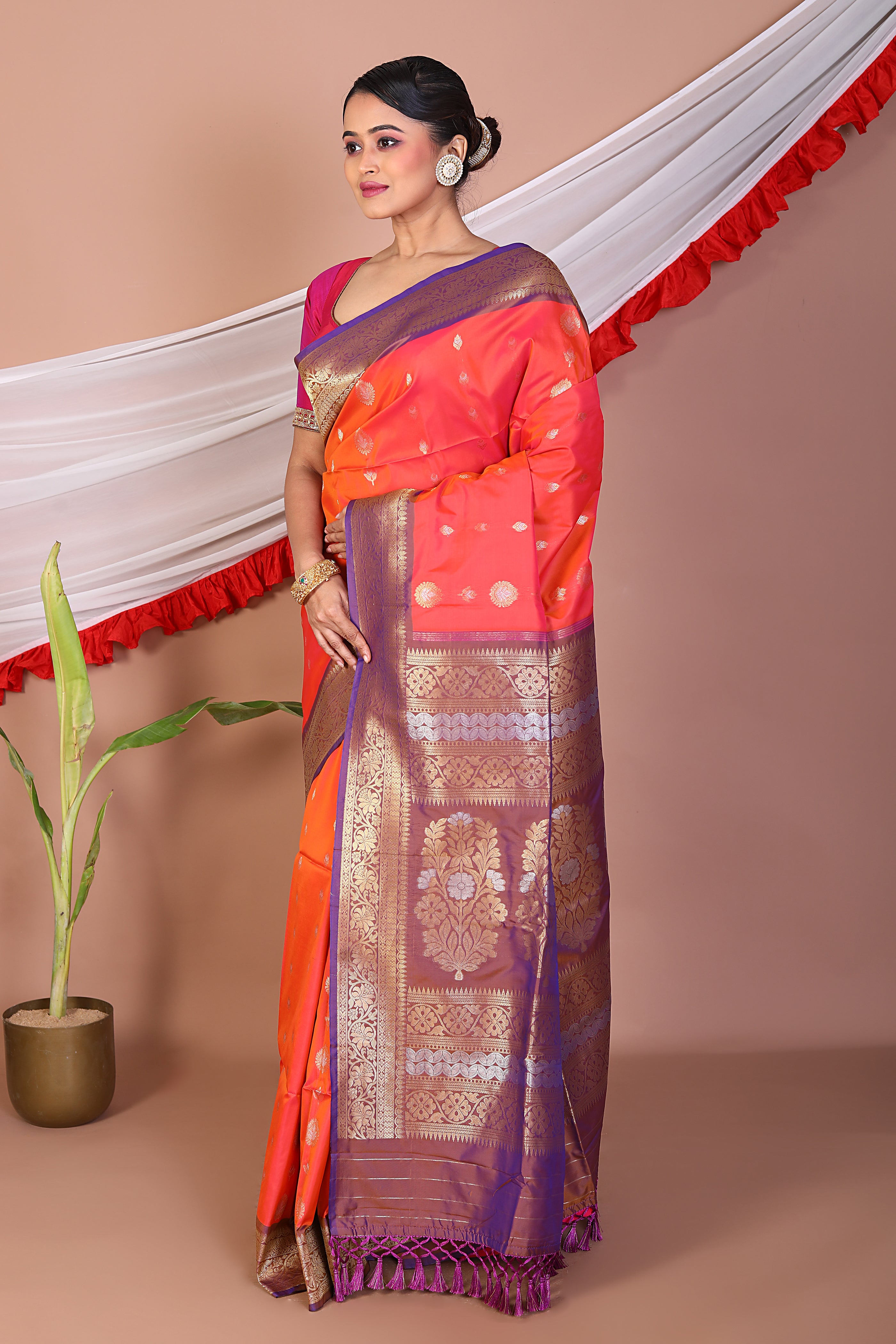 Orange Blended Bangalore Silk Saree - Keya Seth Exclusive