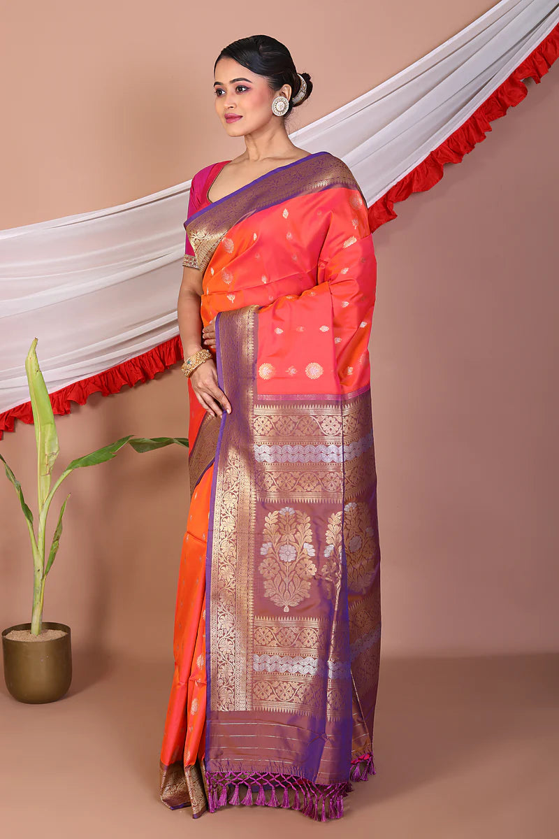 Orange Blended Bangalore Silk Saree - Keya Seth Exclusive