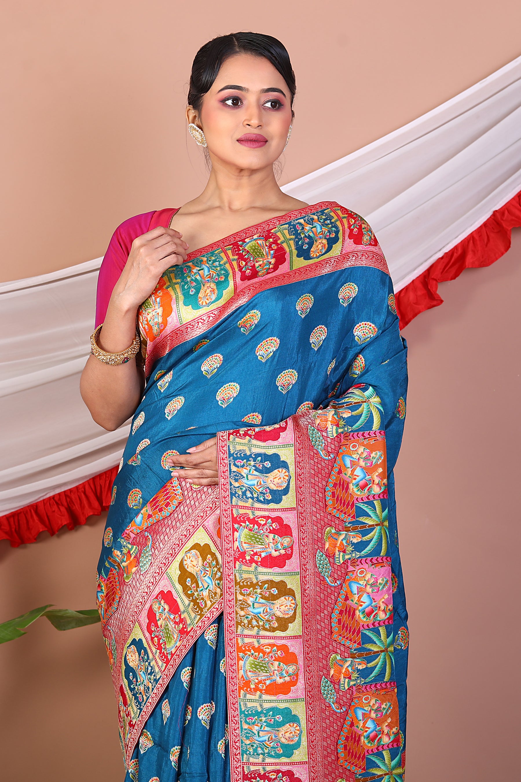 Blue Printed Silk Saree - Keya Seth Exclusive