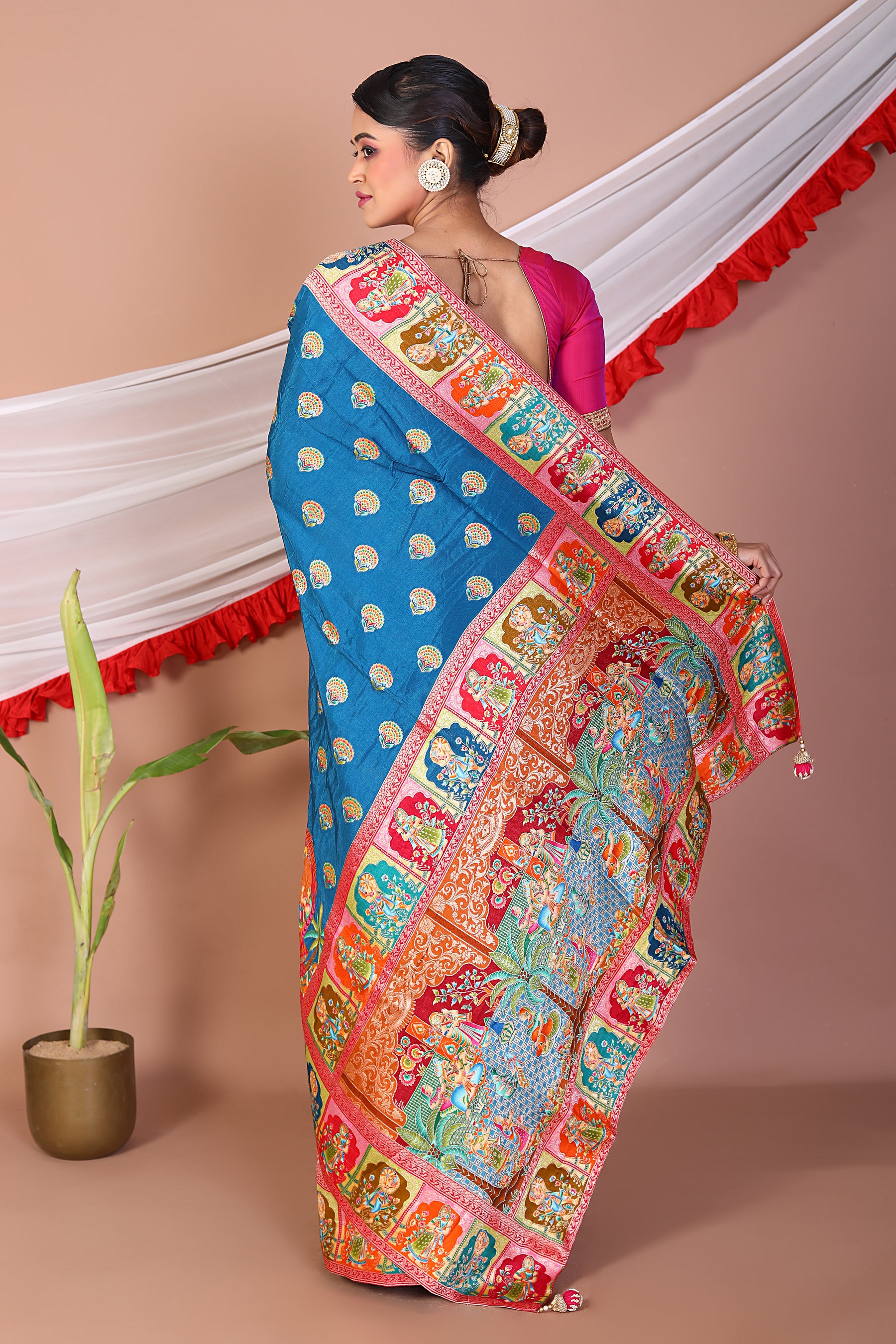 Blue Printed Silk Saree - Keya Seth Exclusive