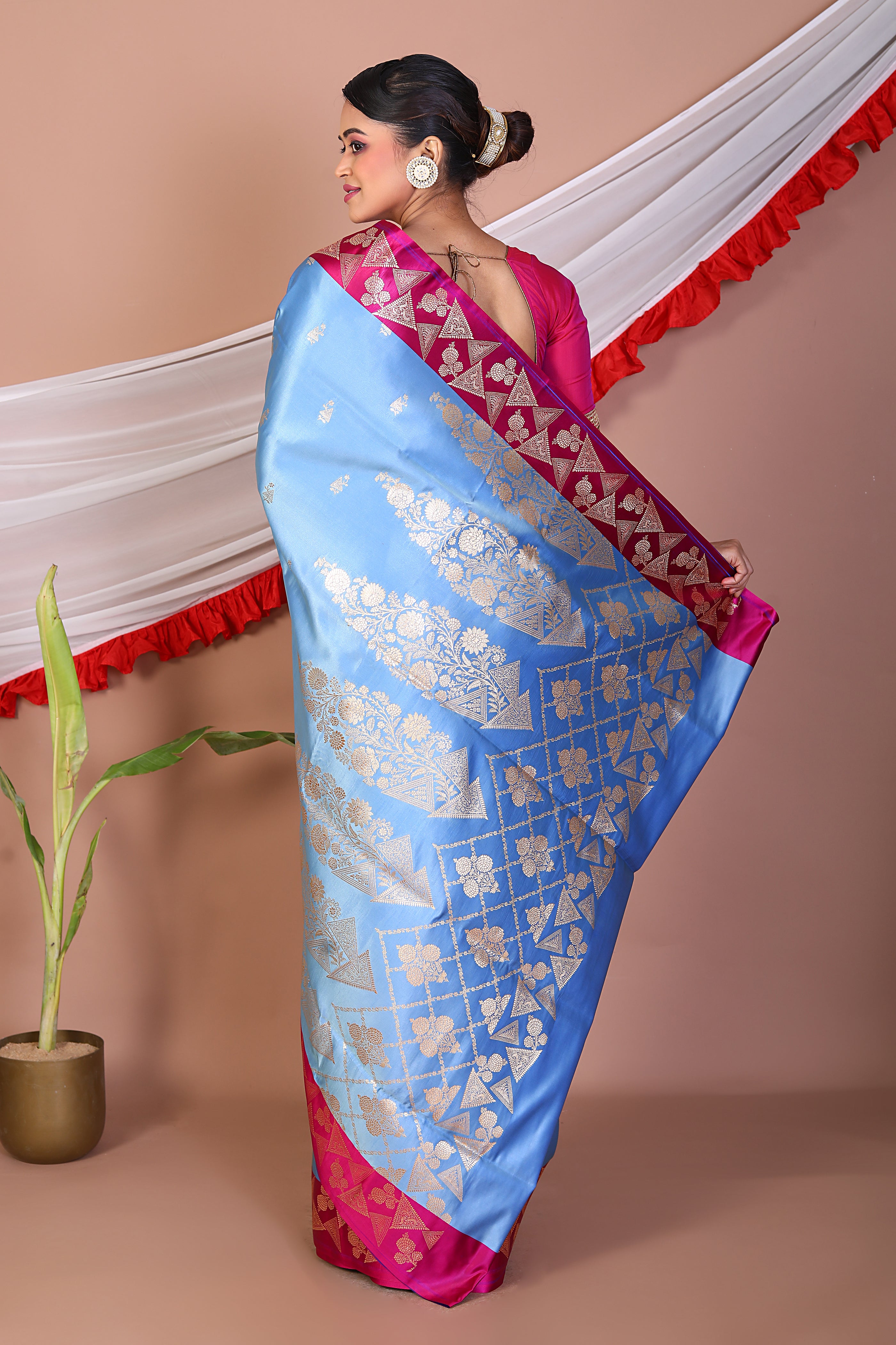 Blue Blended Mashru Silk Saree - Keya Seth Exclusive