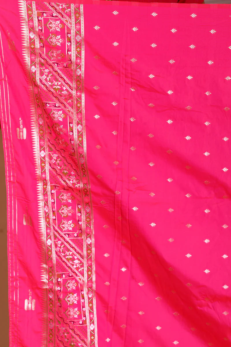 White and Pink Art Silk Saree - Keya Seth Exclusive