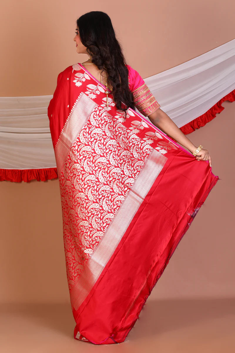 Red Blended Mashru Silk Saree - Keya Seth Exclusive
