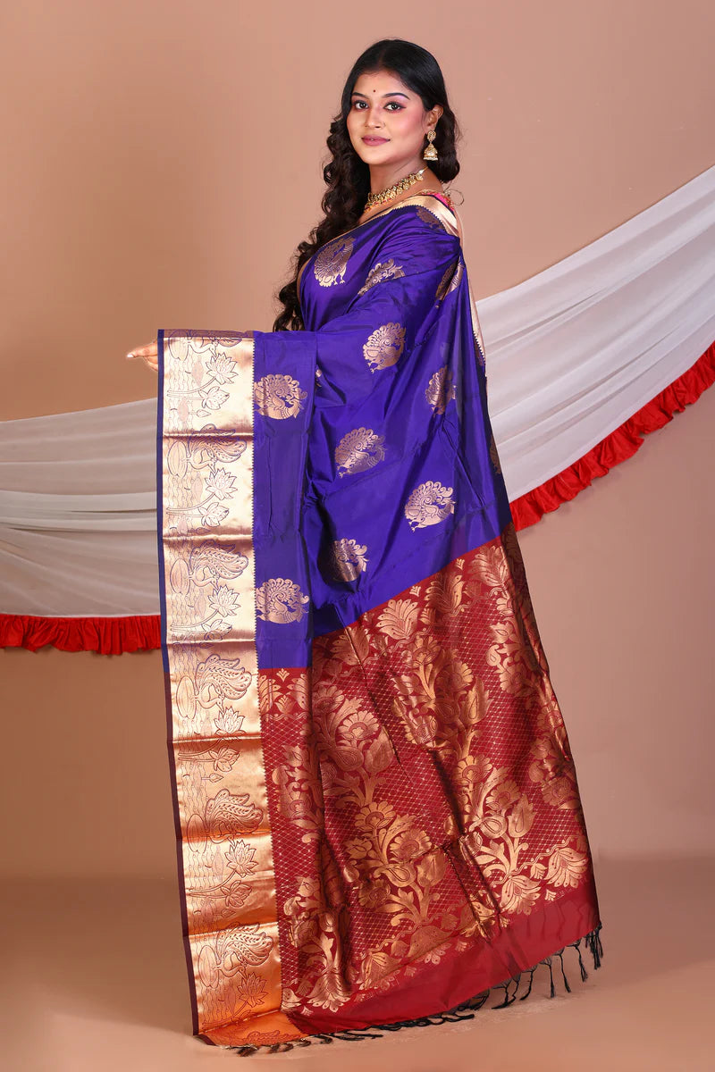 Navy Blue Pure Kanjivaram Silk Saree - Keya Seth Exclusive