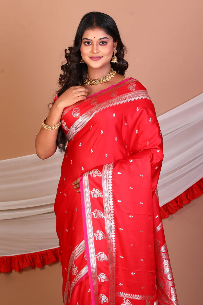 Red Blended Mashru Sik Saree - Keya Seth Exclusive