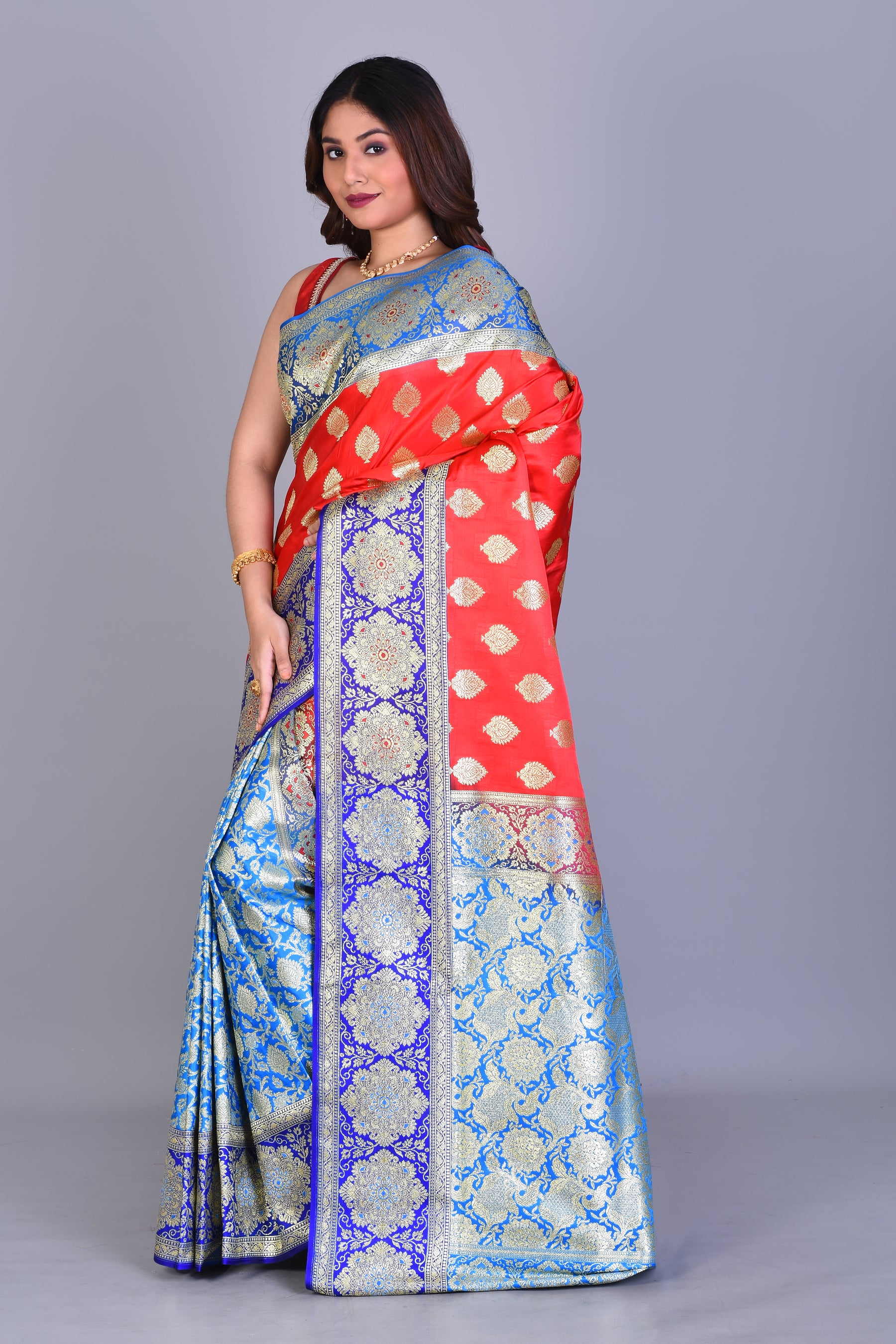Red Half & Half Banarasi Saree with Blouse Piece - Keya Seth Exclusive