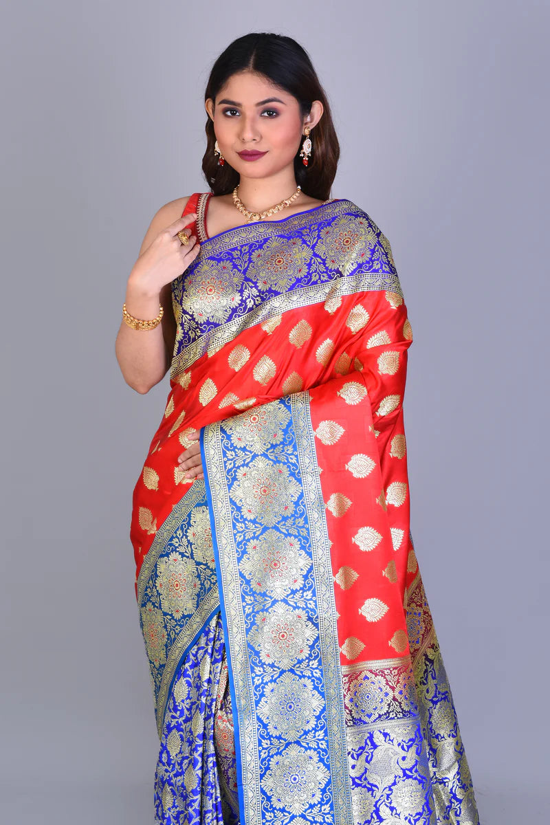Red Half & Half Banarasi Saree with Blouse Piece - Keya Seth Exclusive
