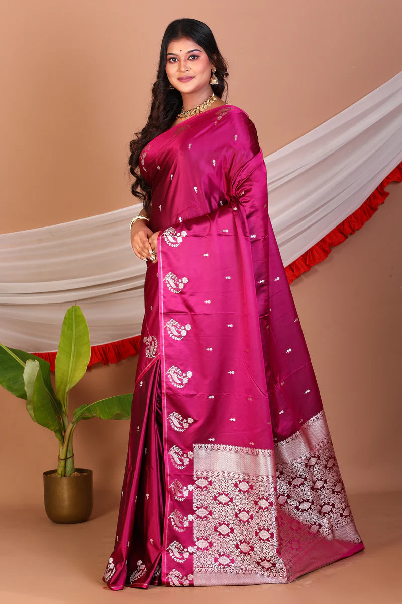 Magenta Blended Mashru Silk Saree - Keya Seth Exclusive