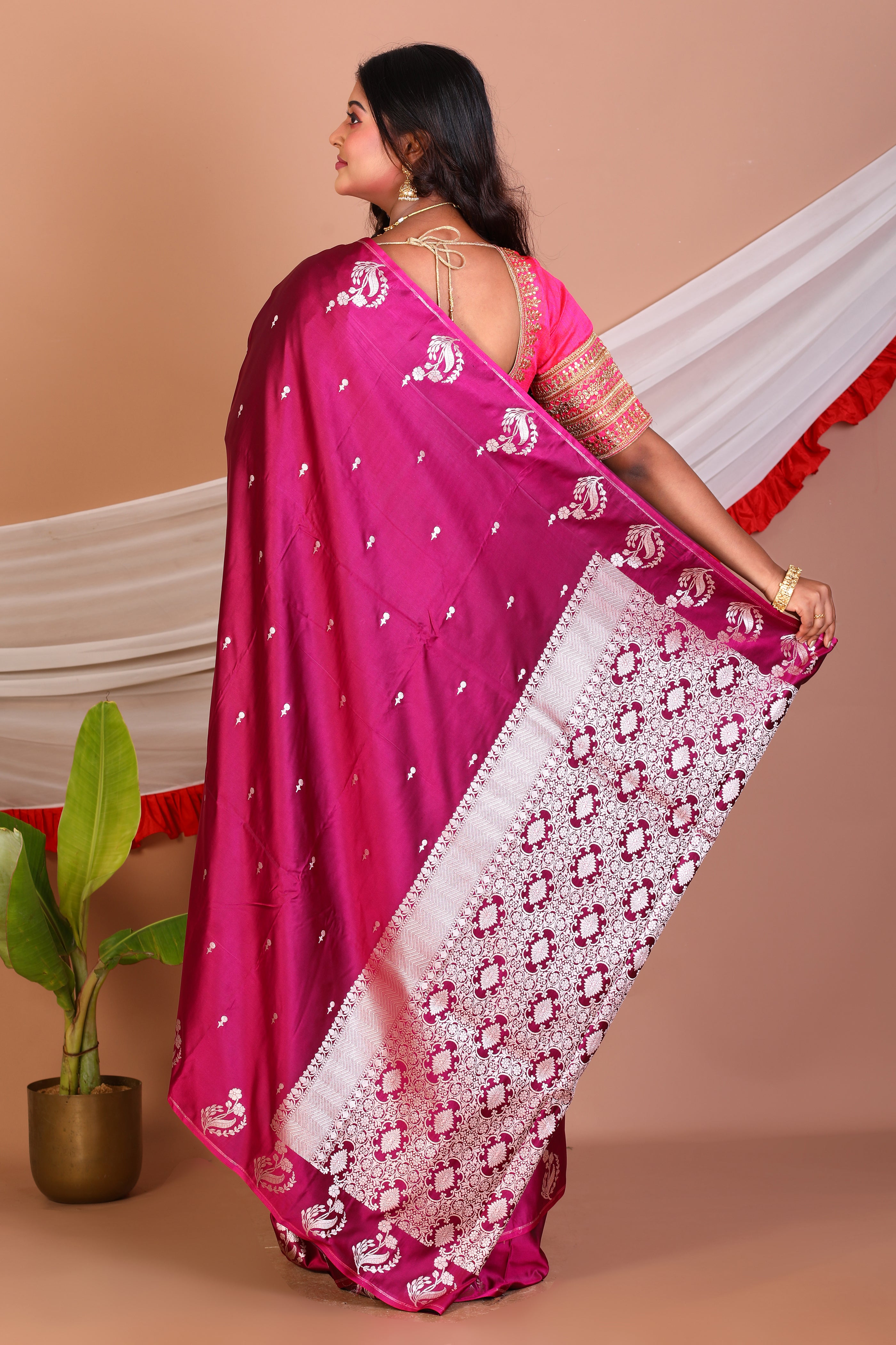Magenta Blended Mashru Silk Saree - Keya Seth Exclusive