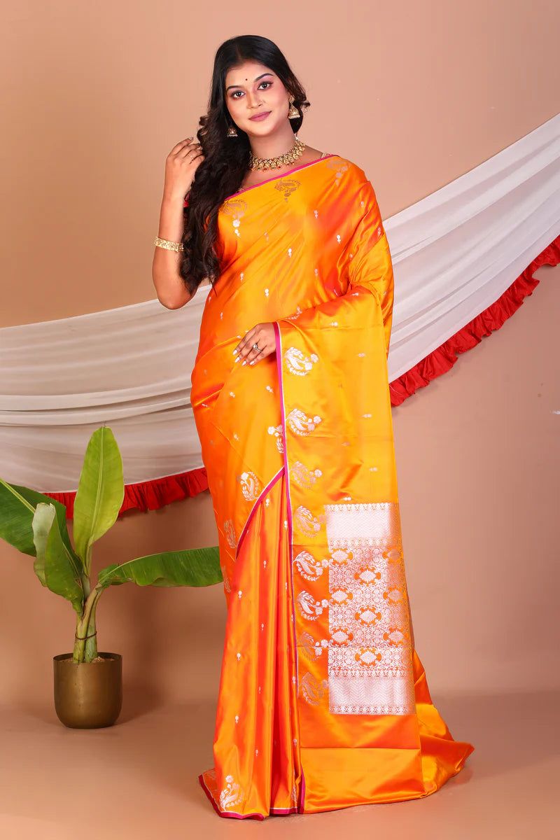 Mustard Blended Mashru Silk Saree - Keya Seth Exclusive