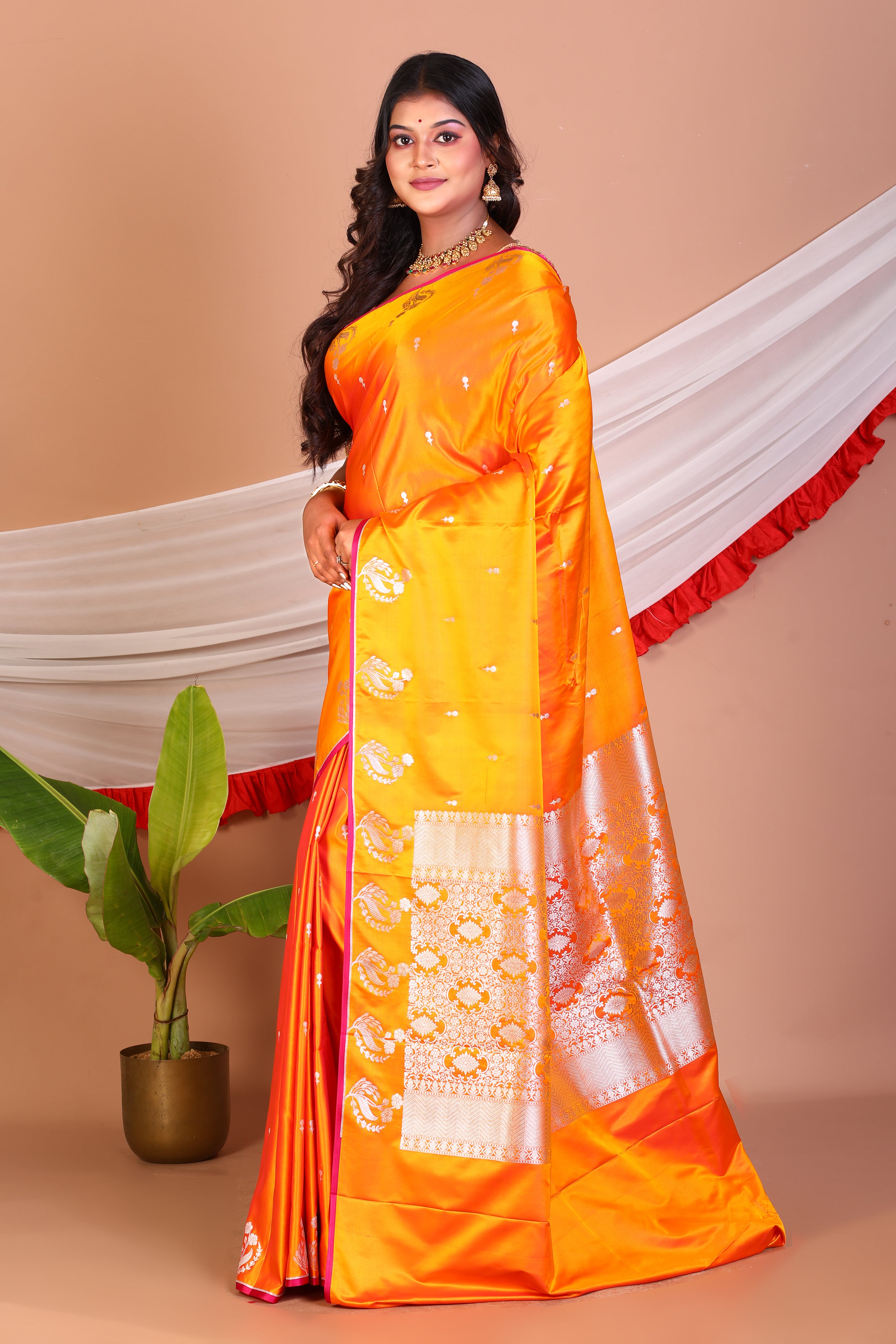 Mustard Blended Mashru Silk Saree - Keya Seth Exclusive