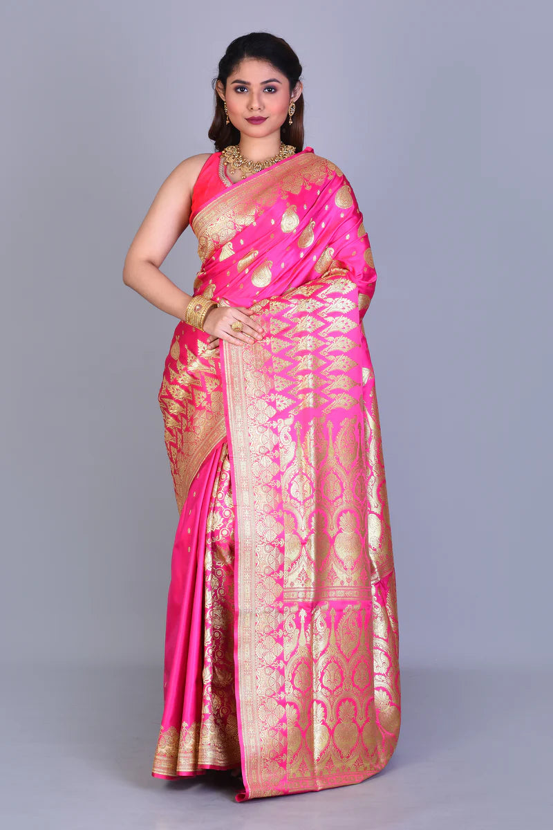 Pink Patli Pallu Pure Banarasi Saree with Blouse Piece - Keya Seth Exclusive