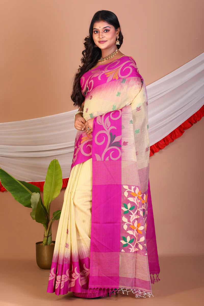 Light Yellow Blended Handloom Saree - Keya Seth Exclusive