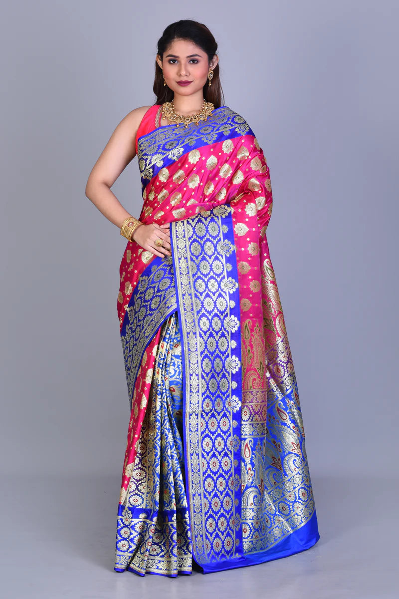 Bright Rani Patli Pallu Banarasi Saree with Blouse Piece - Keya Seth Exclusive