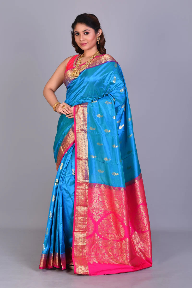 Blue Blended Kanjivaram Saree with Blouse Piece - Keya Seth Exclusive