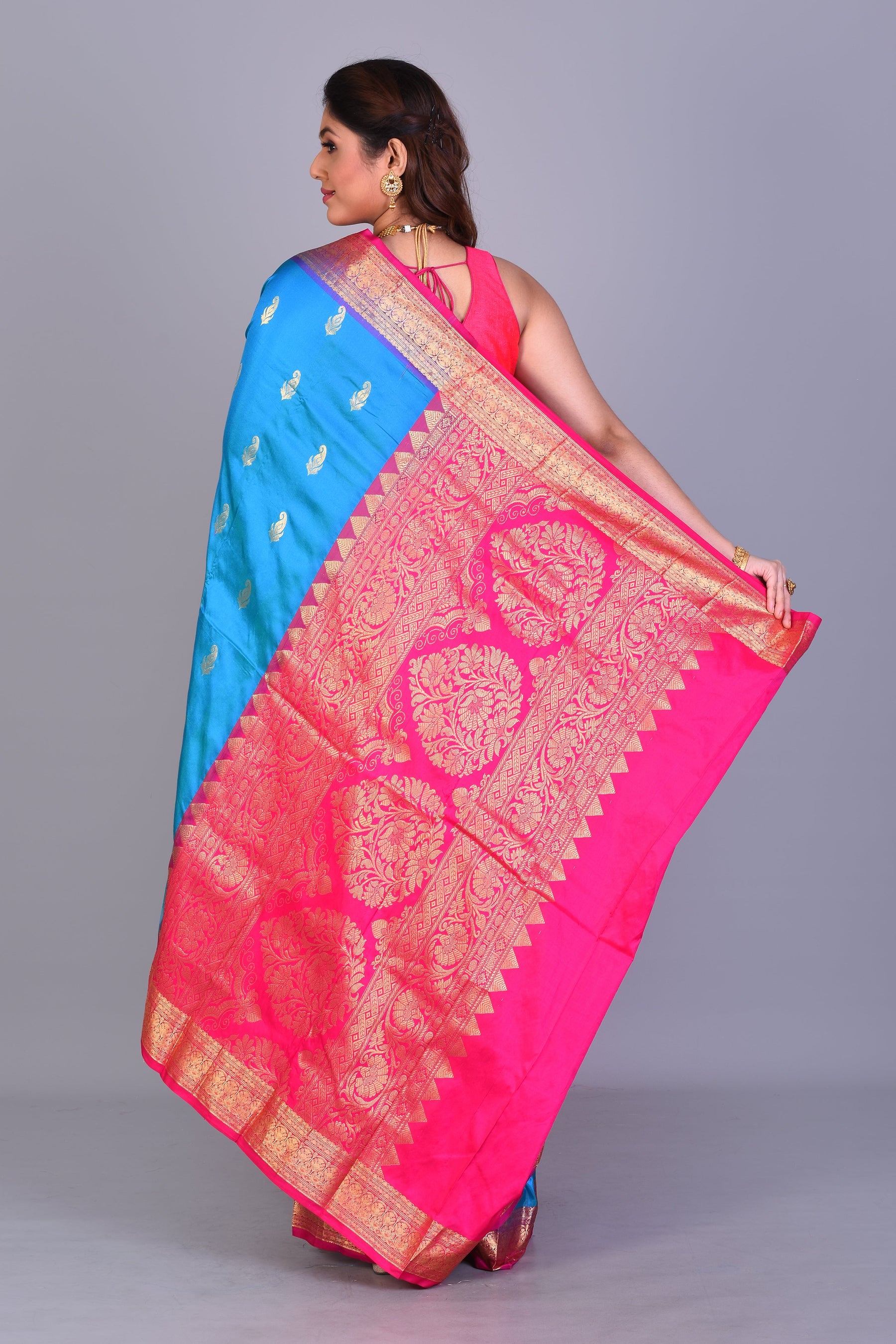 Blue Blended Kanjivaram Saree with Blouse Piece - Keya Seth Exclusive