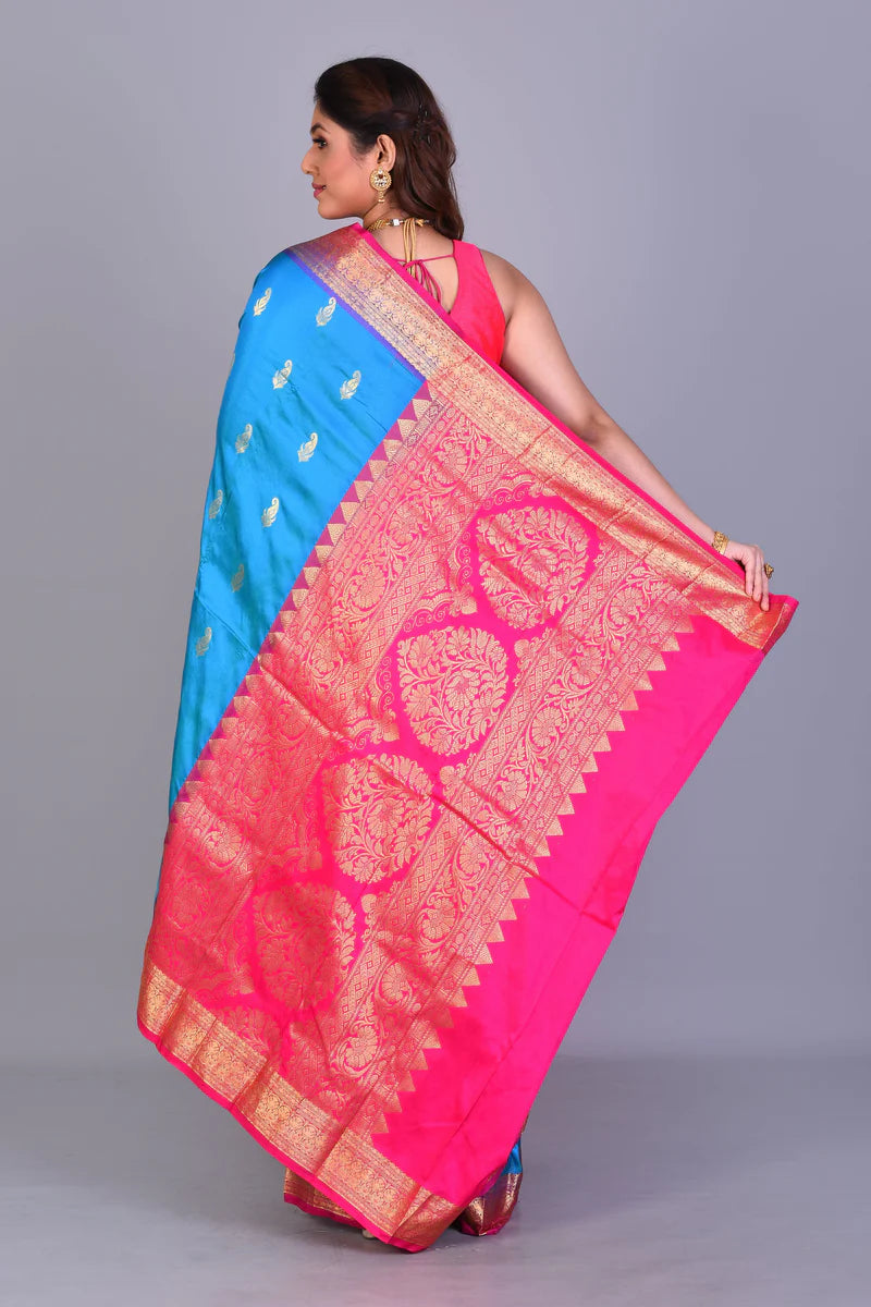 Blue Blended Kanjivaram Saree with Blouse Piece - Keya Seth Exclusive