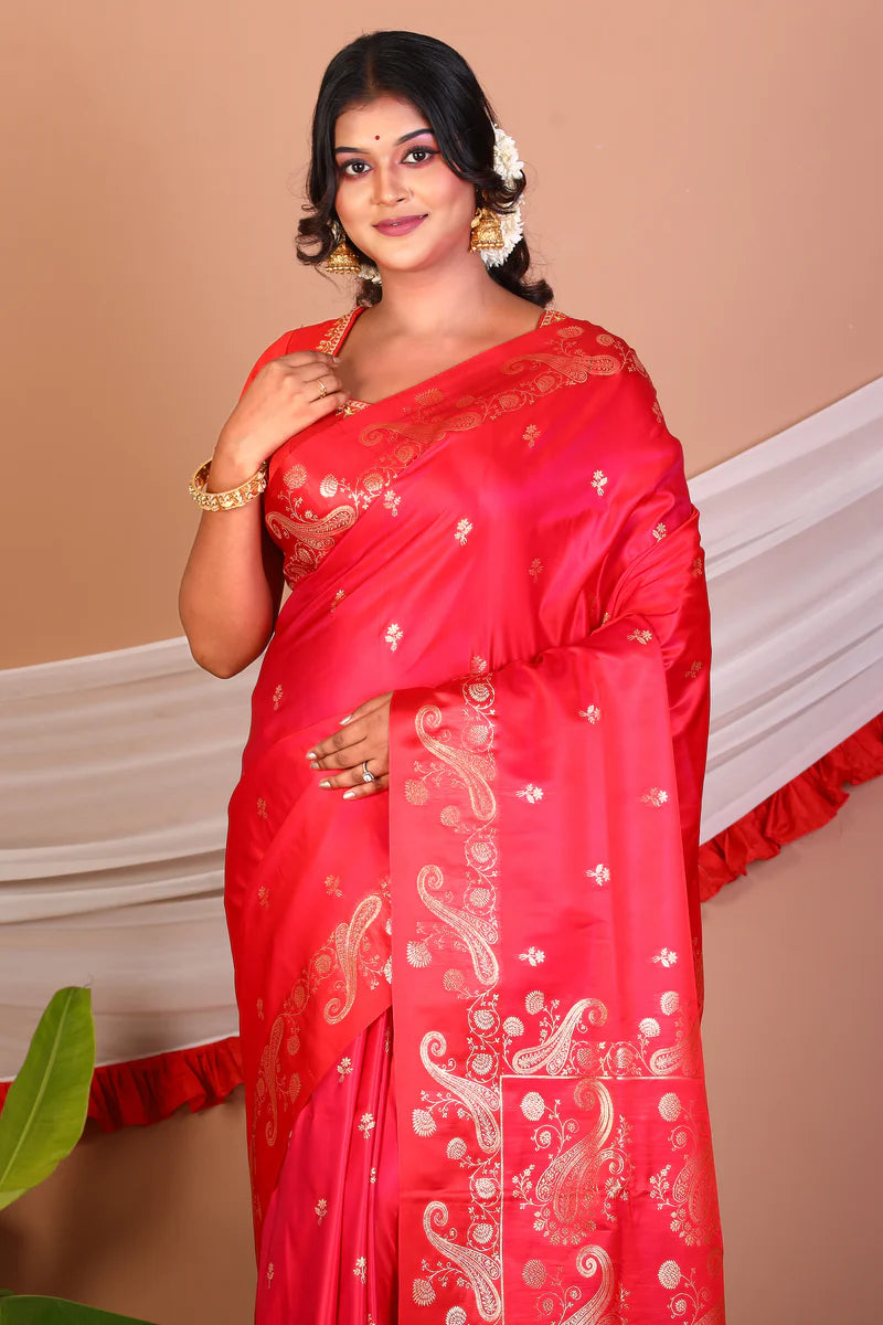 Red Blended Mashru Silk Saree - Keya Seth Exclusive