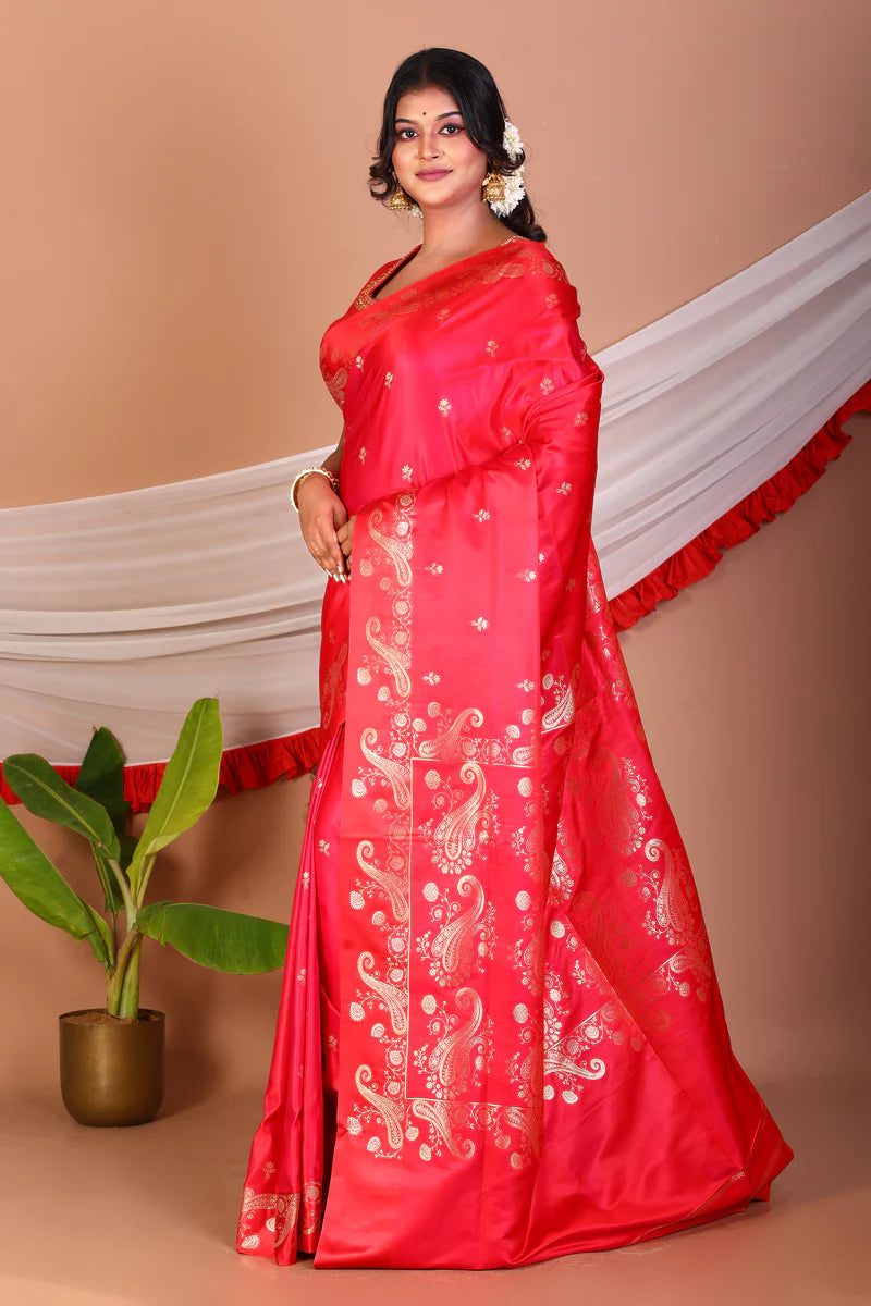 Red Blended Mashru Silk Saree - Keya Seth Exclusive