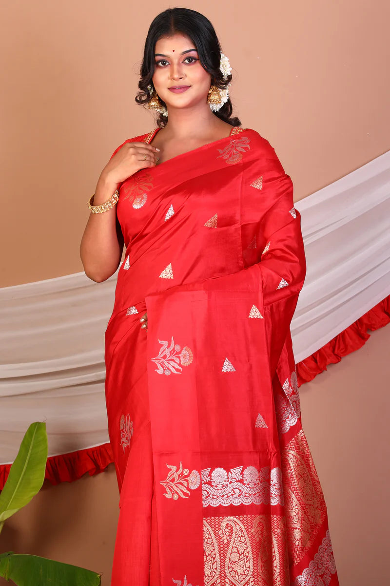 Red Pure Katan Silk Saree - Keya Seth Exclusive