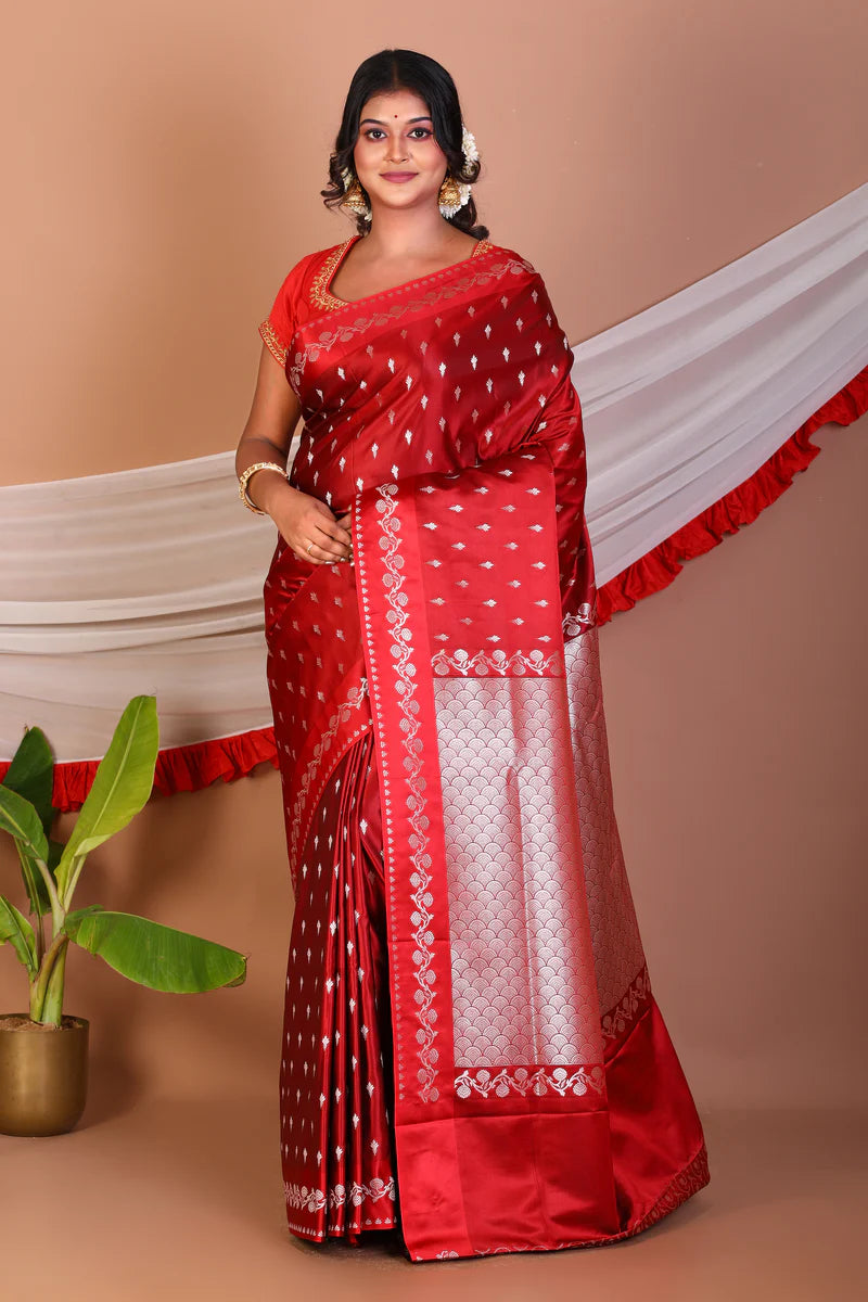 Maroon Blended Mashru Silk Saree - Keya Seth Exclusive