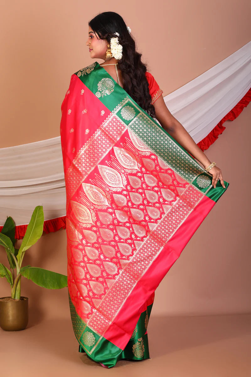 Red Blended Mashru Silk Saree - Keya Seth Exclusive