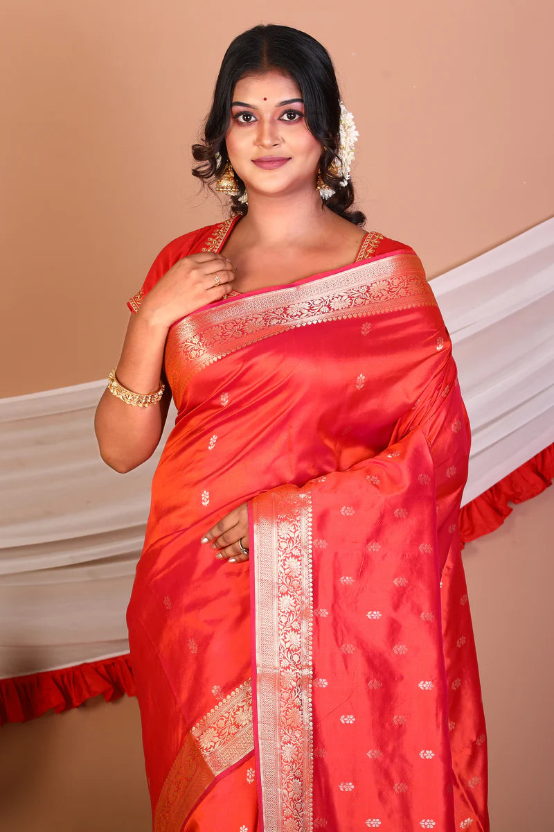Red Pure Katan Silk Saree - Keya Seth Exclusive