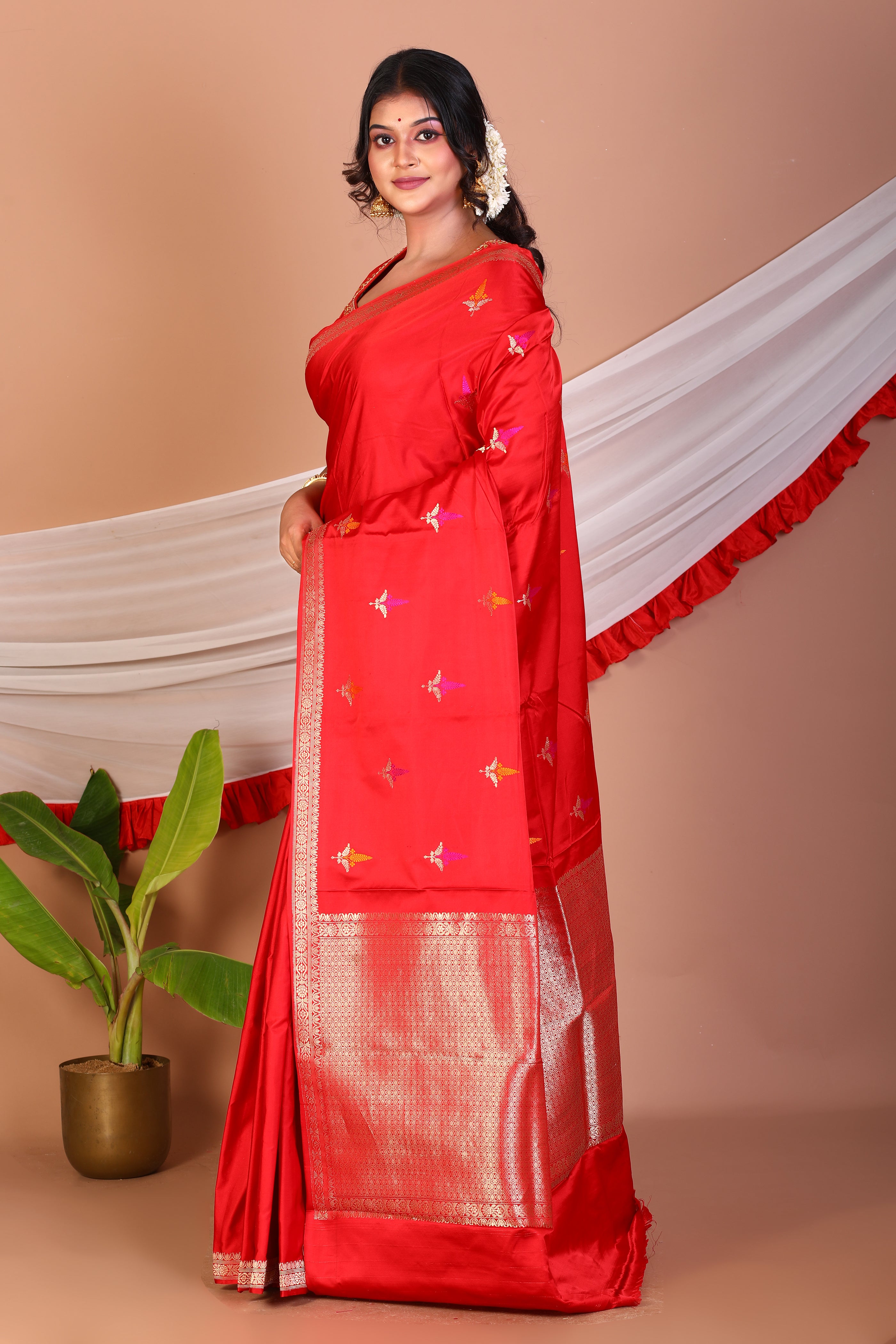 Red Pure Katan Silk Saree - Keya Seth Exclusive
