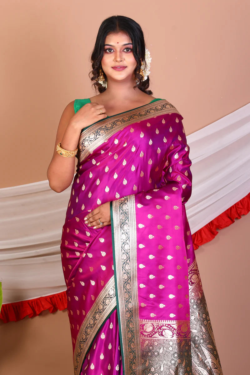 Magenta Blended Katan Silk Saree - Keya Seth Exclusive
