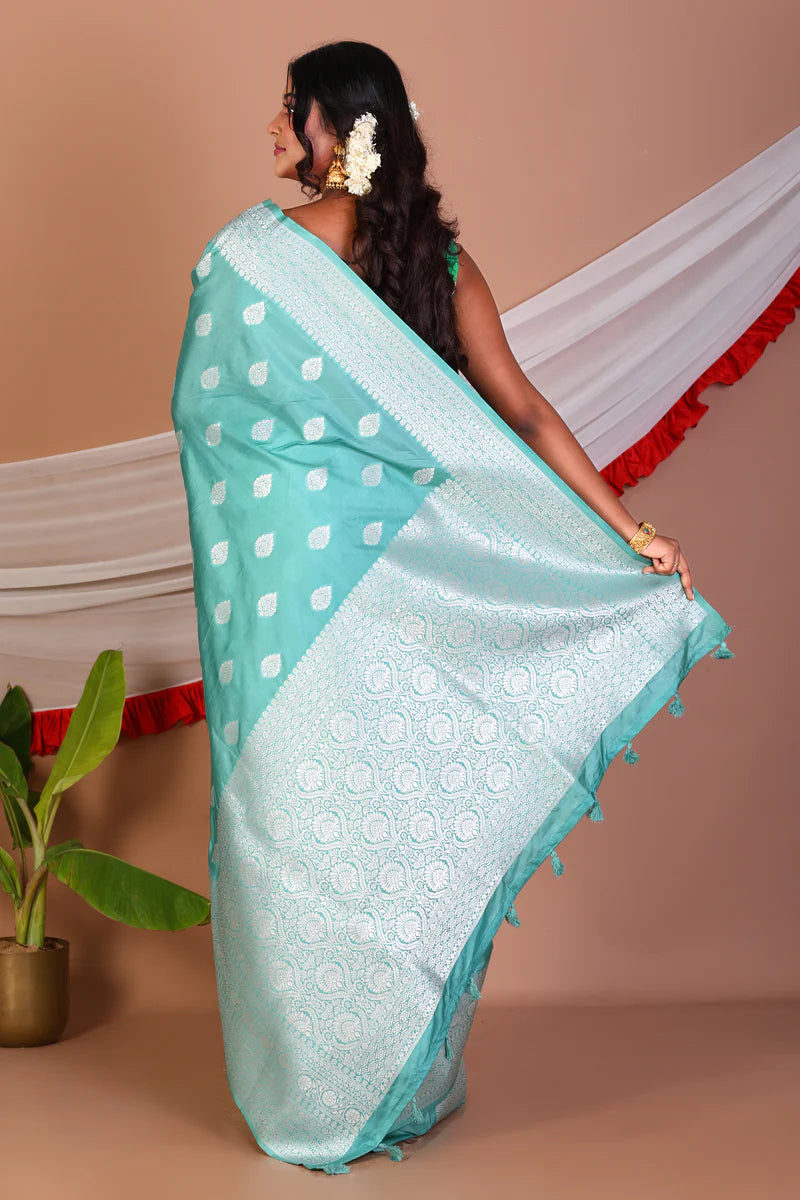 Sea Green Blended Katan Silk Saree - Keya Seth Exclusive