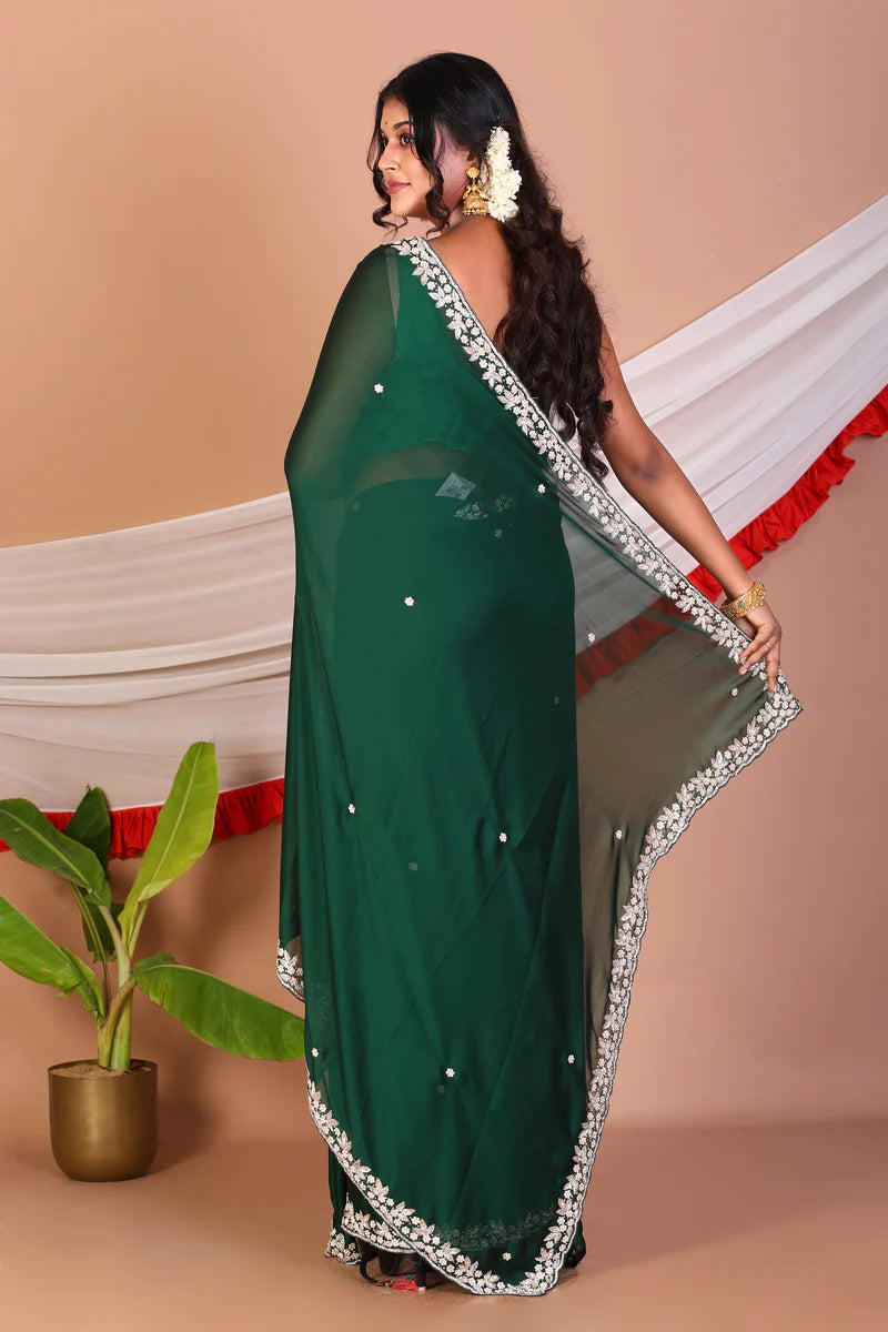 Green Pure Crepe Saree - Keya Seth Exclusive