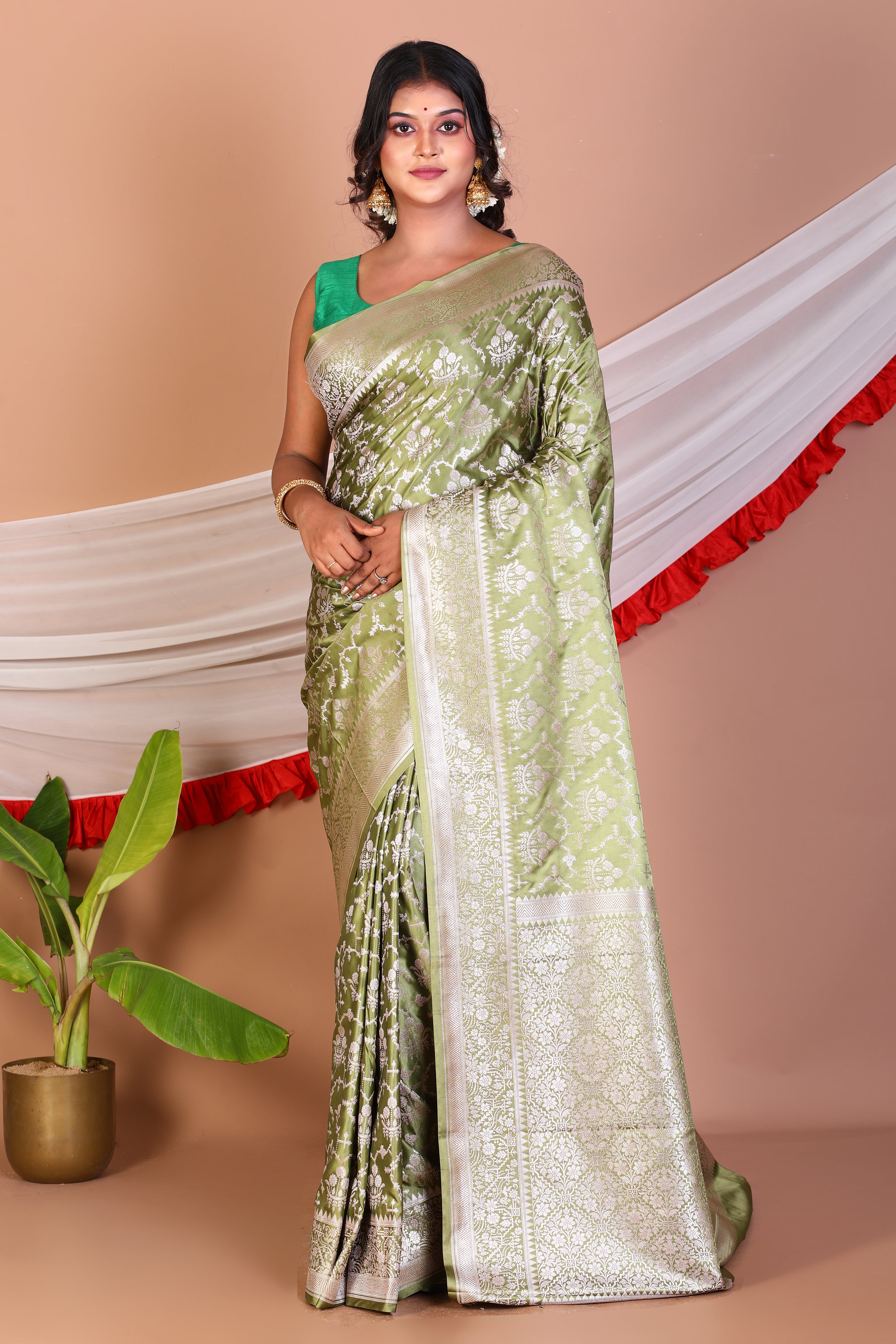 Green Blended Silk Saree - Keya Seth Exclusive
