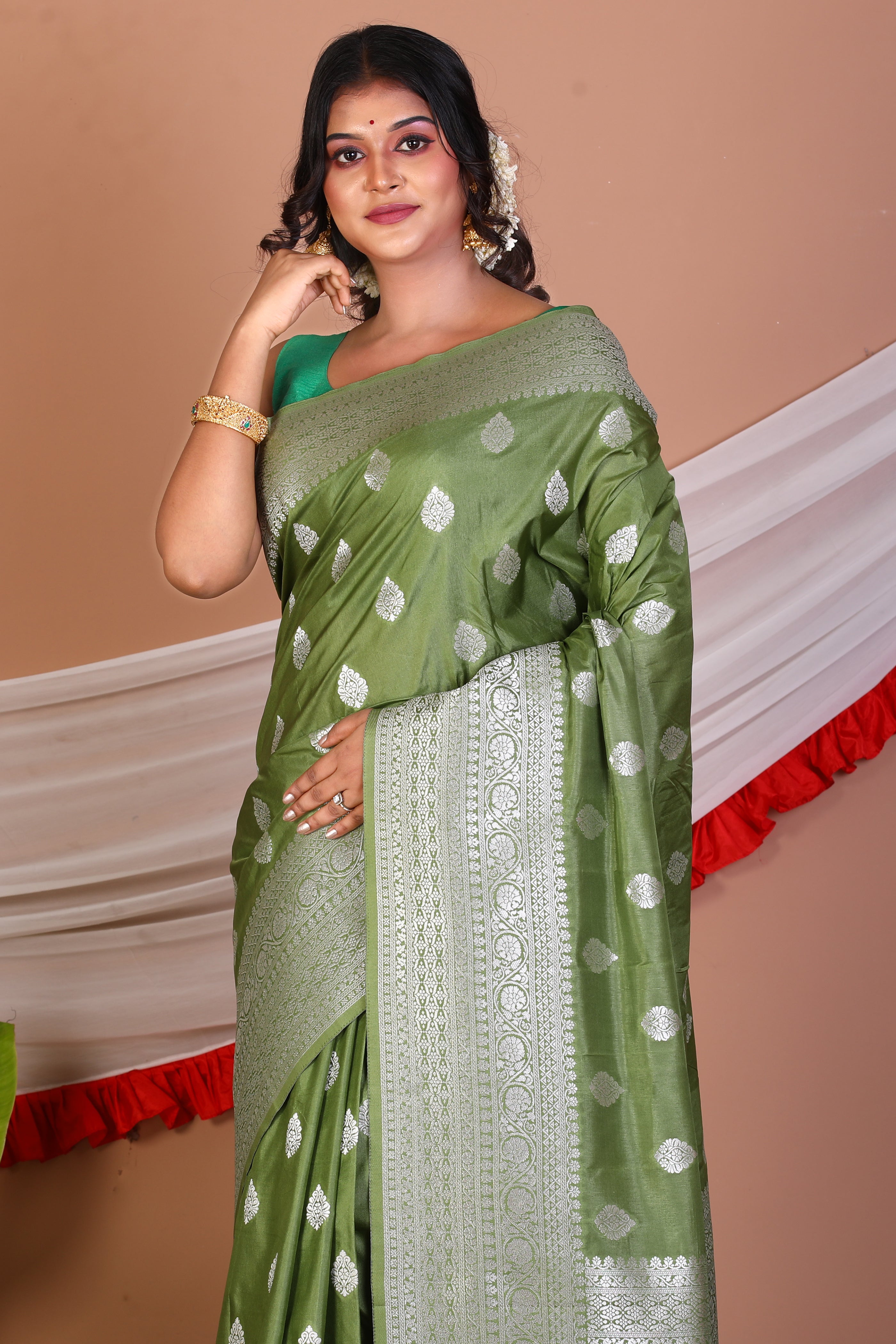 Green Blended Silk Saree - Keya Seth Exclusive
