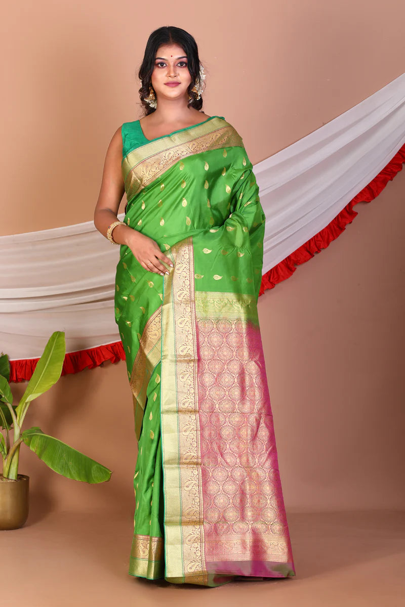 Leaf Green Pure Kanjivaram Silk Saree - Keya Seth Exclusive