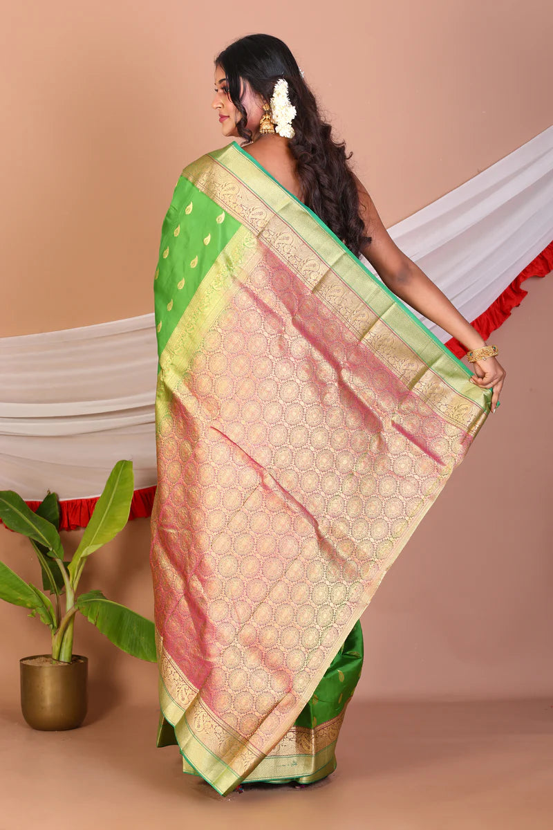 Leaf Green Pure Kanjivaram Silk Saree - Keya Seth Exclusive