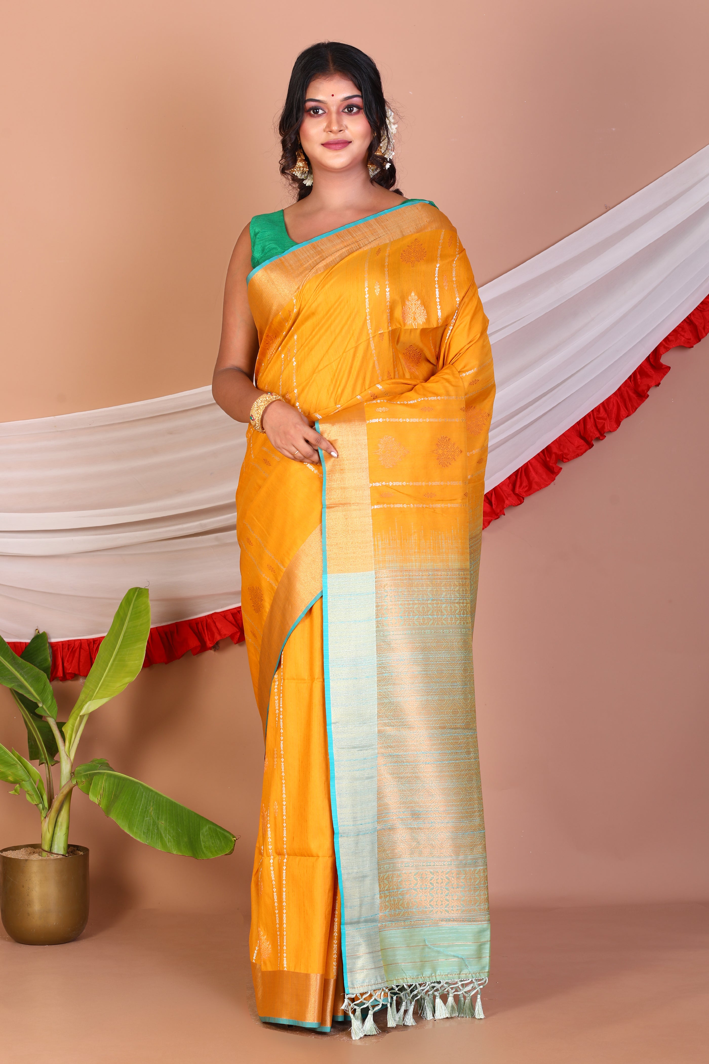 Mustard Blended Handloom Saree - Keya Seth Exclusive
