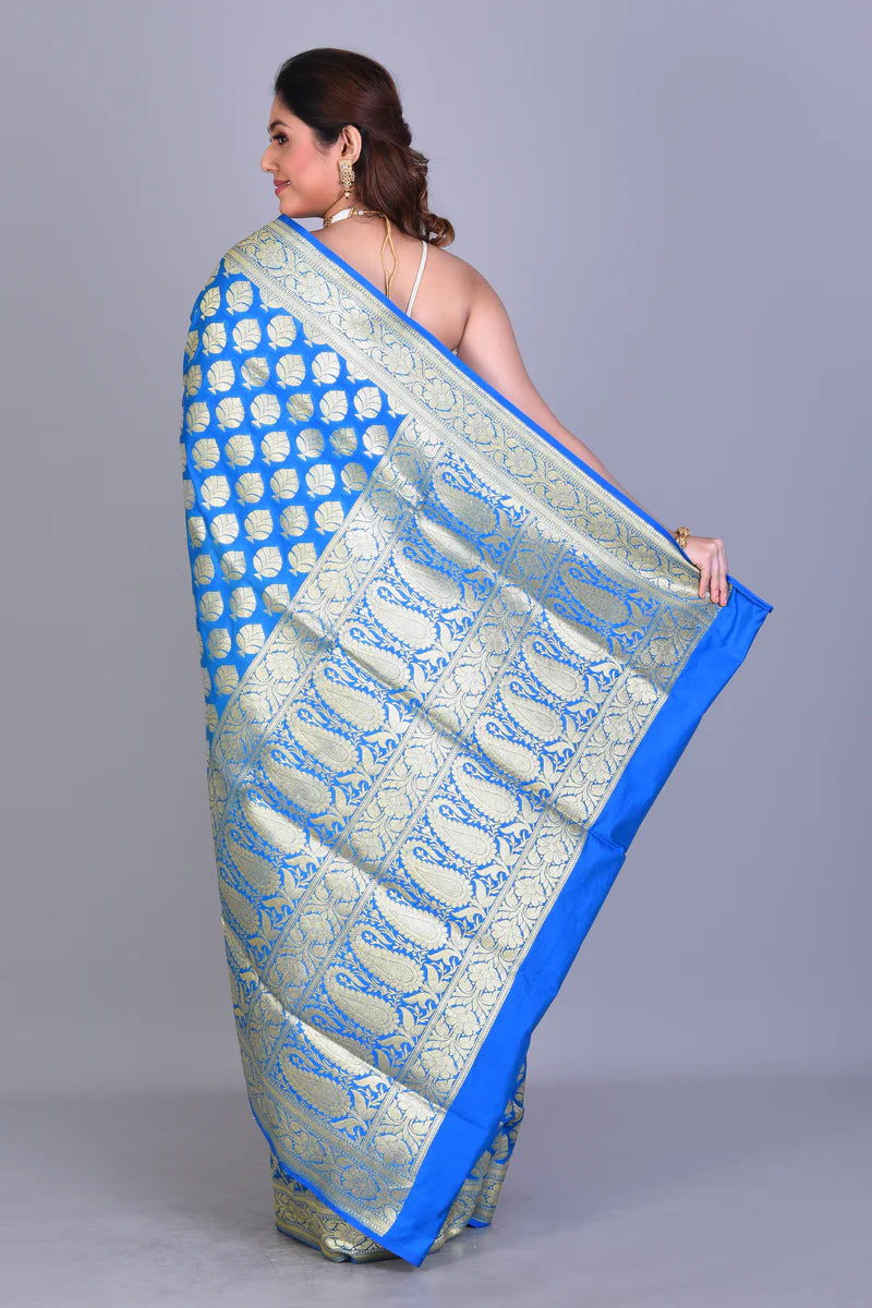 Bright Blue Half & Half Banarasi Saree with Blouse Piece - Keya Seth Exclusive