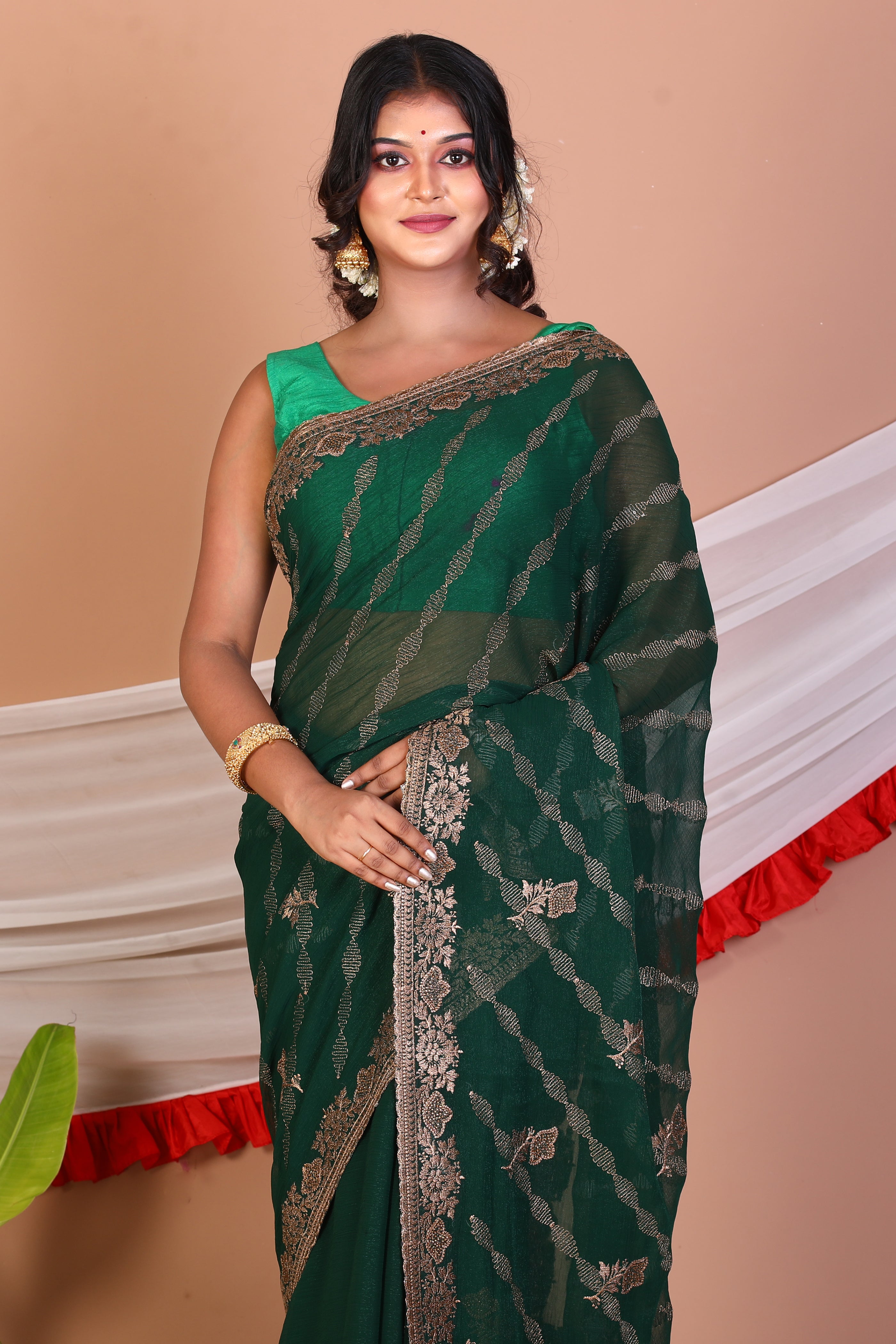 Green Blended Khaddi Saree - Keya Seth Exclusive