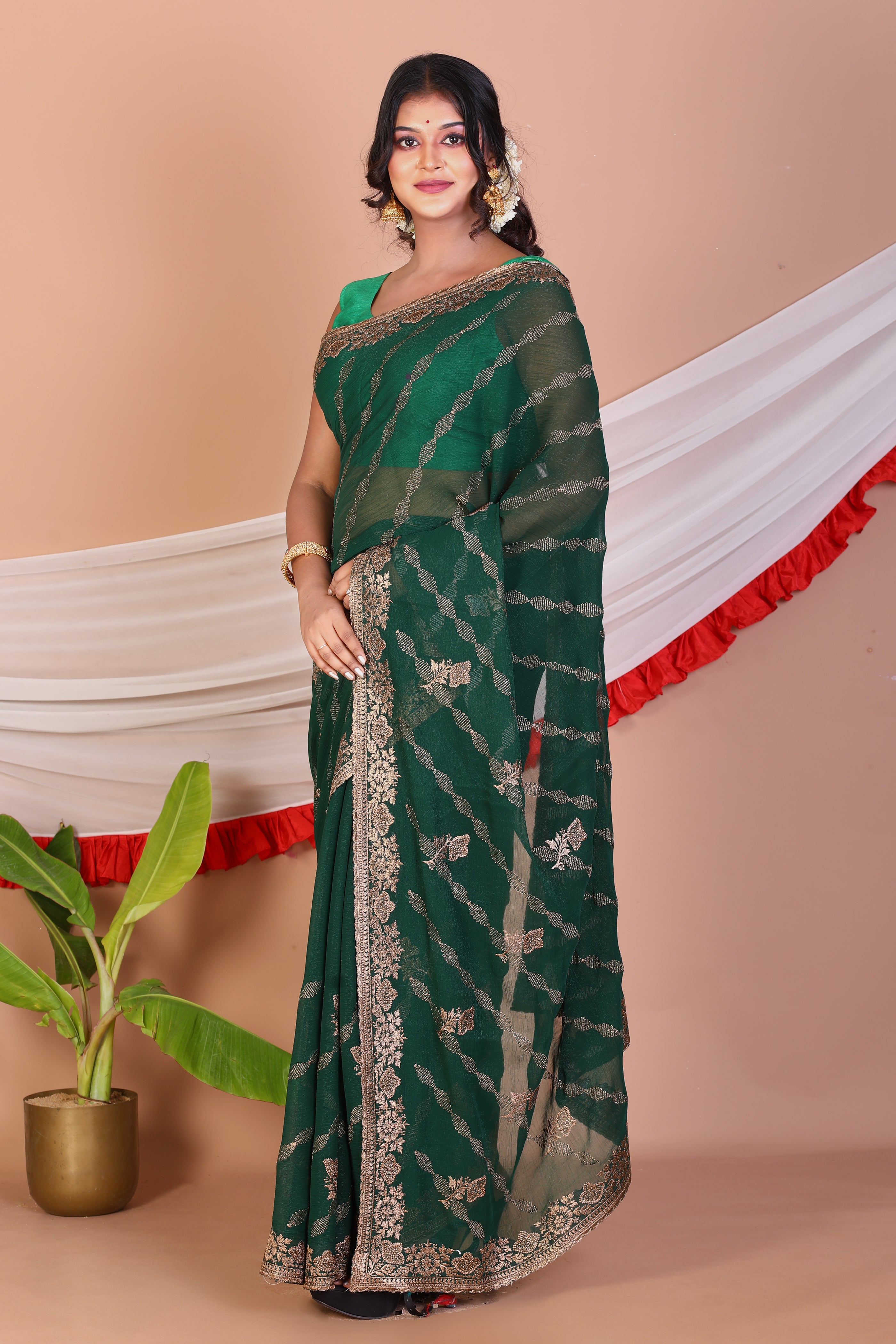 Green Blended Khaddi Saree - Keya Seth Exclusive