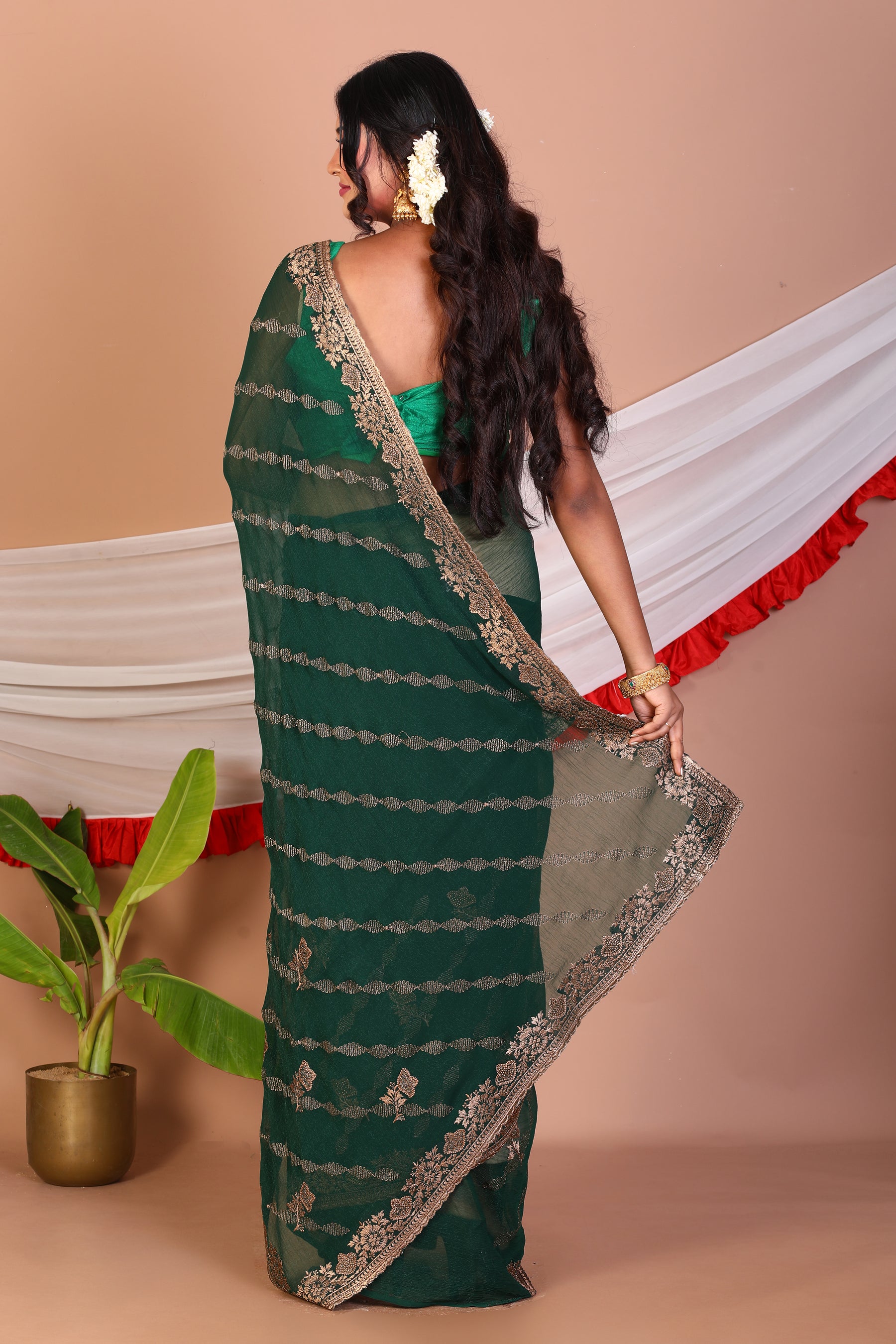 Green Blended Khaddi Saree - Keya Seth Exclusive