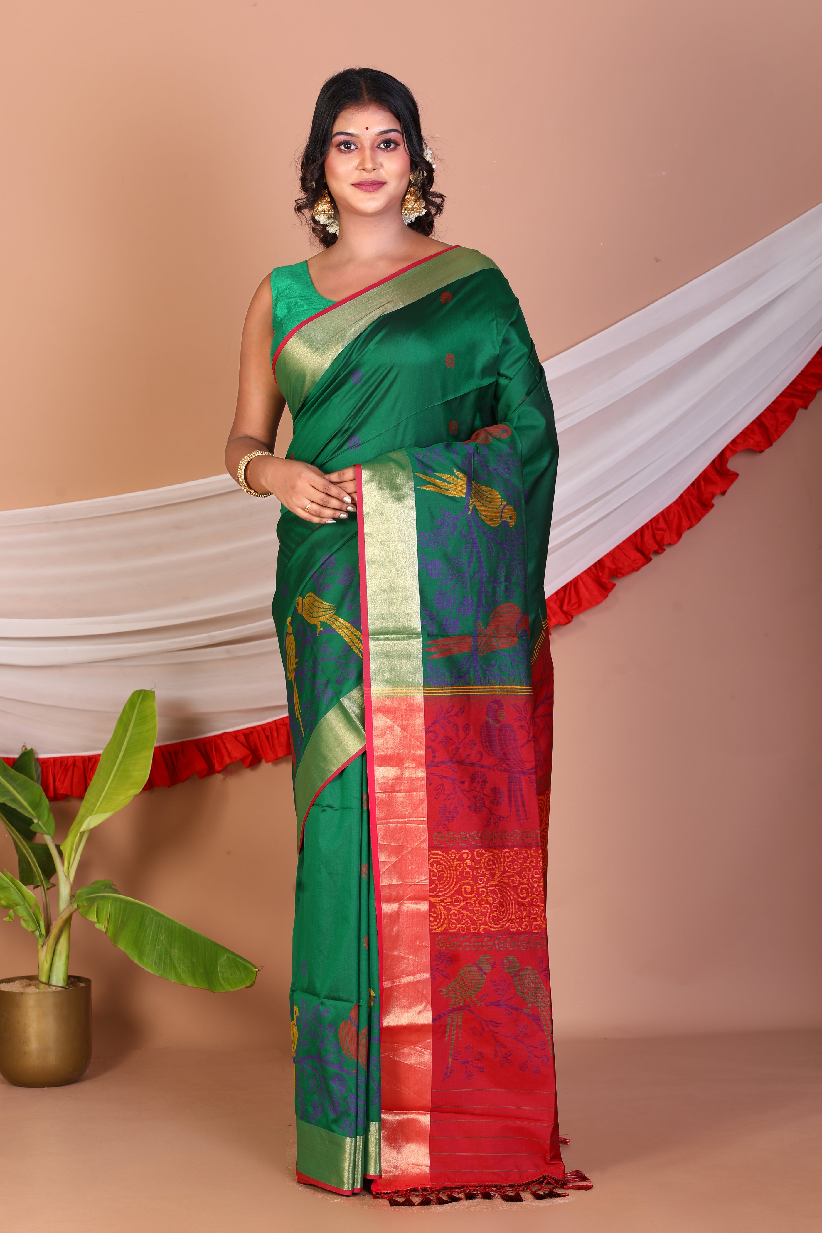 Deep Green Blended Paithani Handloom Saree - Keya Seth Exclusive